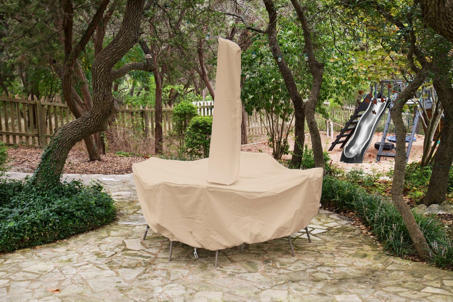 KoverRoos Weathermax 41261 80-Inch Round Table High Back Dining Set Cover with Umbrella Hole, 114-Inch Diameter by 36-Inch Height, Toast