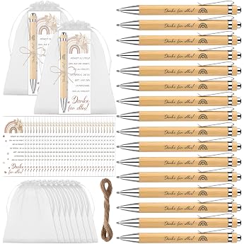24 Sets Thank You for Everything Ballpoint Pen Gifts Wooden Ballpoint Pen Thank You Gifts for Colleagues Teachers School Leaving Gift Small Gift for Employees Educator Exam Retirement