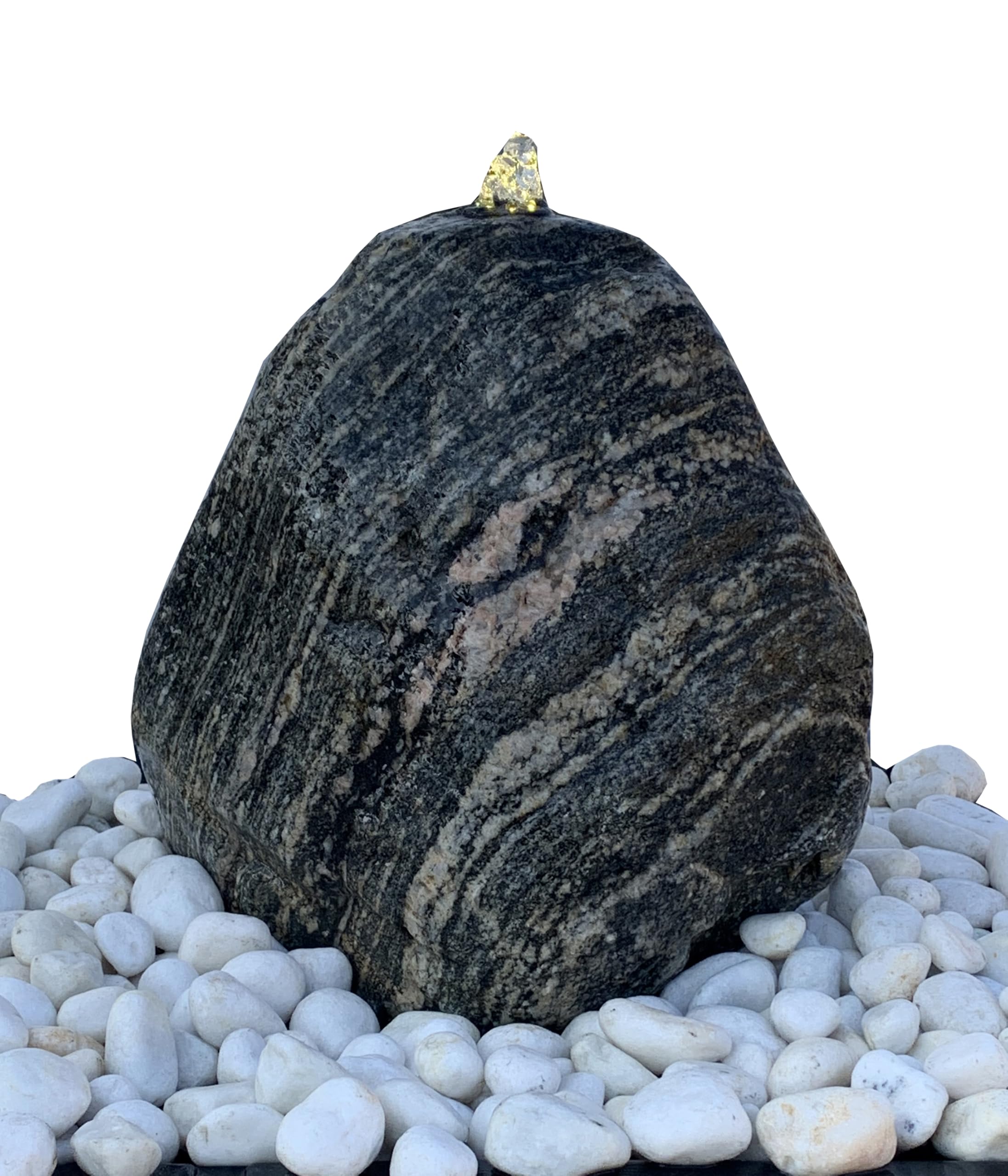 Dehner Gartenbrunnen River Rock, Naturstein mit LED Beleuchtung, ca. 33 x 25 x 35 cm, Granit, grau