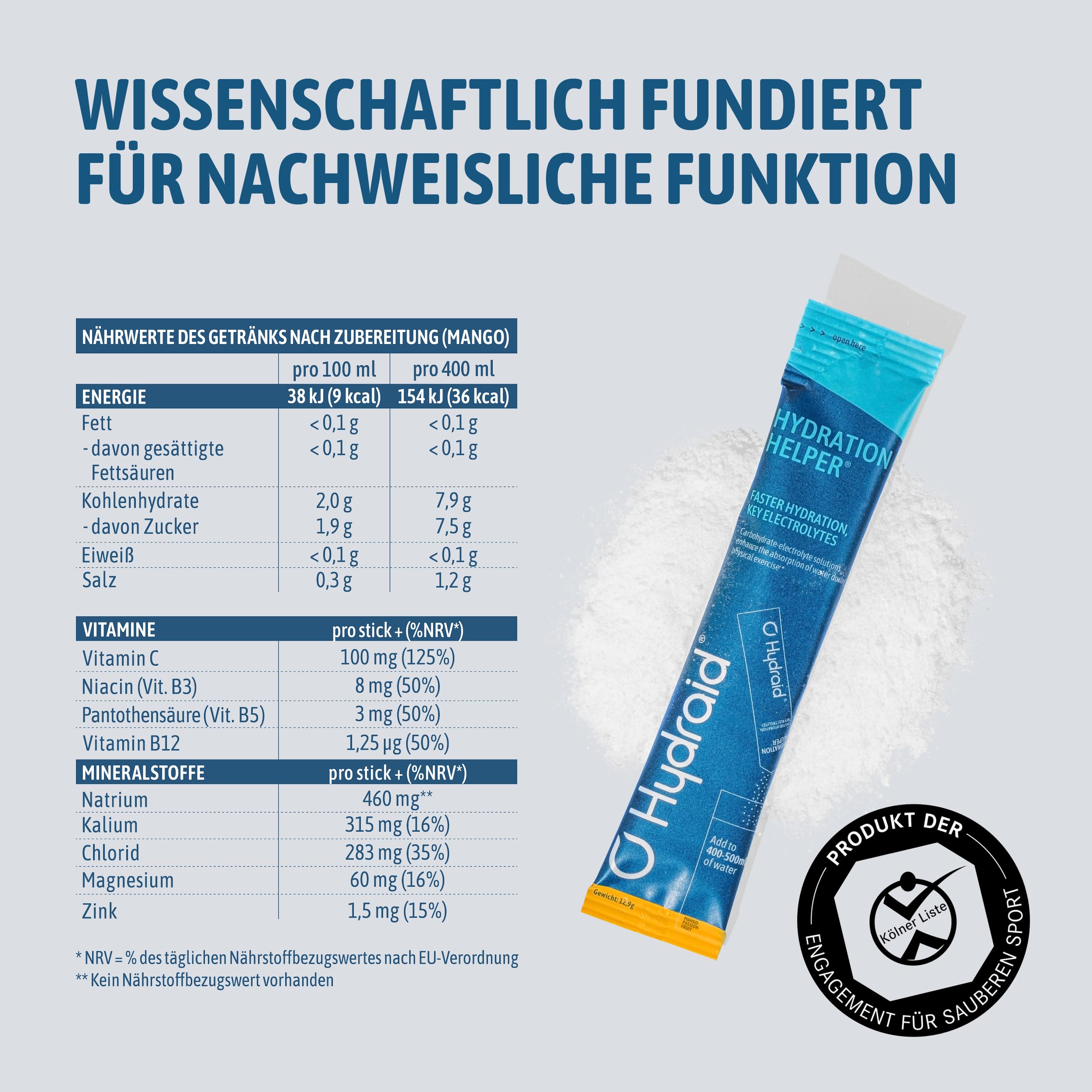 Hydraid Hydration Helper I Electrolites Powder I Rapid Rehydration & Recovery I 25 saszetek I After Sport & Party (25 patyczków (1 opakowanie), mango-marakuja