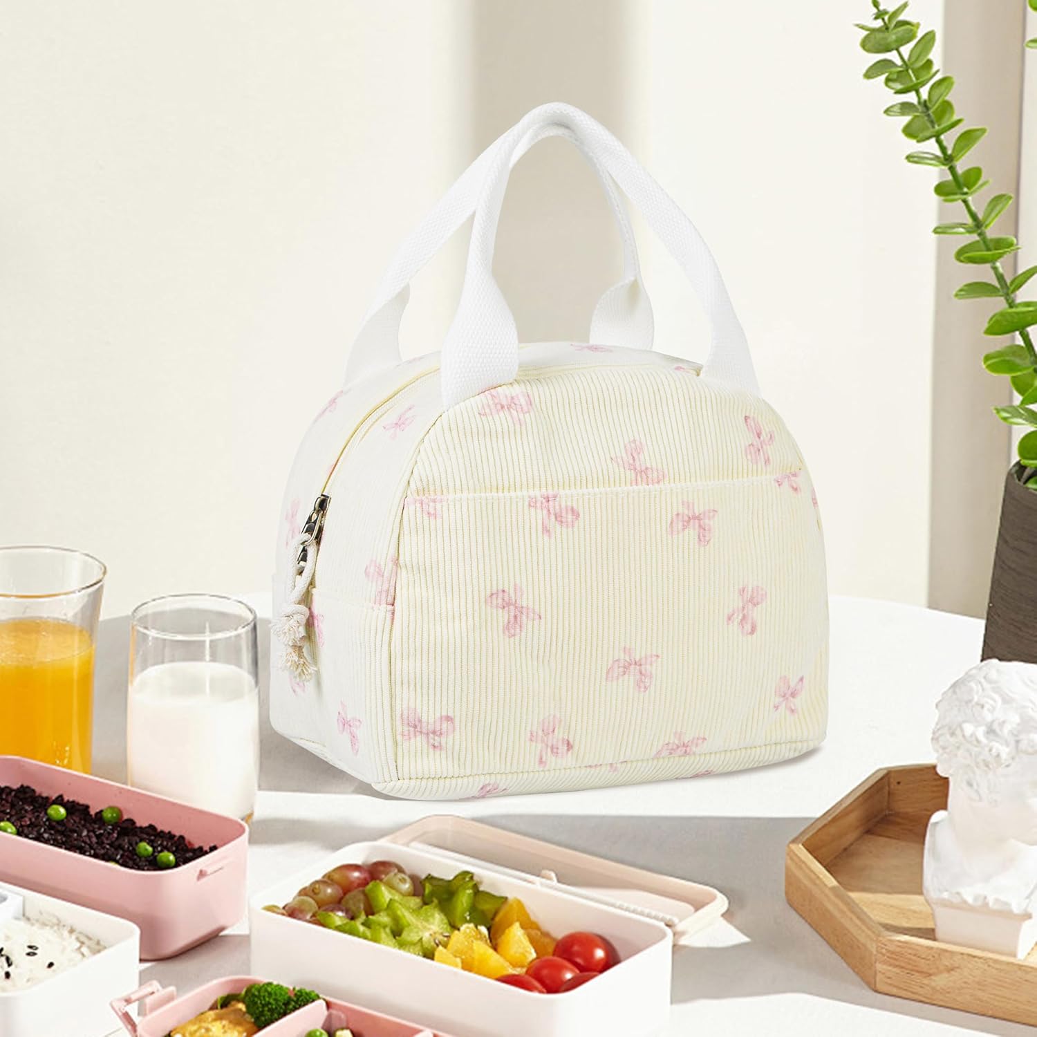 Lunch Bag for Women Insulated Lunch Box Cute Corduroy Lunch Tote Bags Reusable Large Capacity Cooler Bag for Travel Work Picnic - Image 7