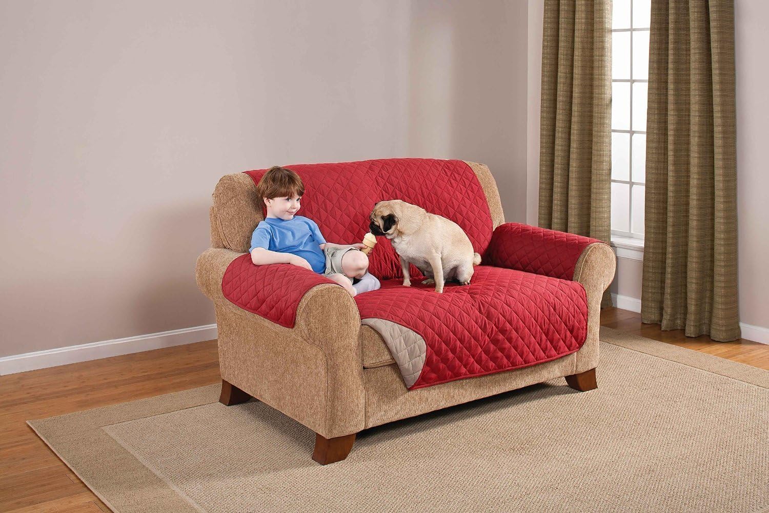 Elegante Luxurious Reversible LOVESEAT Furniture Protector, Red/Tan 75x88