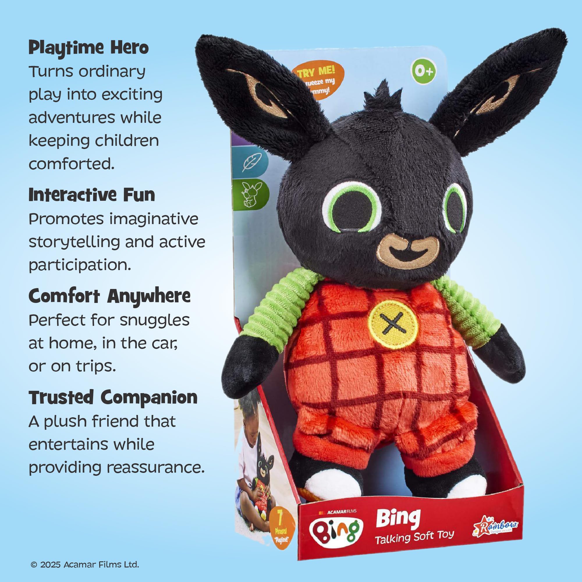 Rainbow Designs Talking Bing Soft Toy, Interactive Character Plush Toy with Squeezable Tummy Feature - Image 4