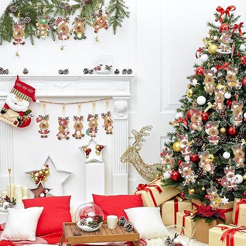 Miniatura 5 de Tondiamo Juego de 20 llaveros de pintura de diamantes de Navidad 5D, colgantes de arte de diamantes de doble cara para decoración de fiestas de