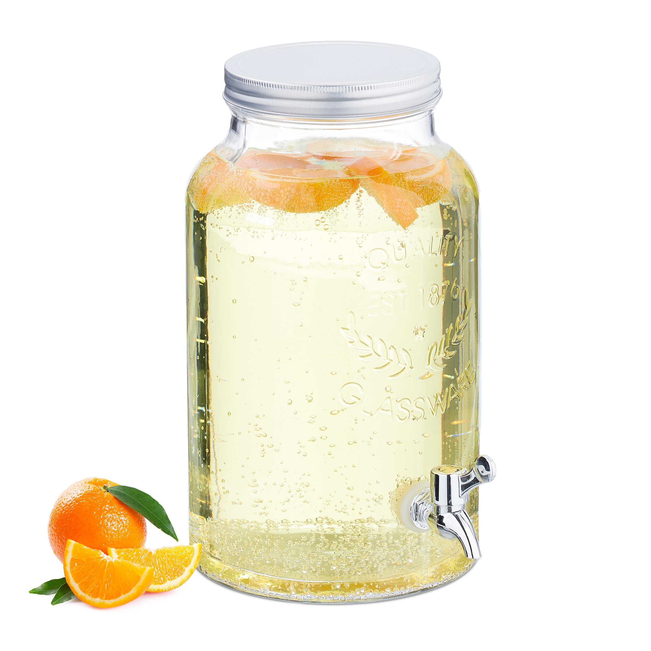 Relaxdays Dispenser in Vetro per Bevande, Erogatore da 5 L con Rubinetto e Coperchio, Distributore Acqua, Bibite e Drink