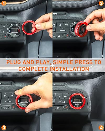 Miniatura 47 de Savadicar CKT01 Billet - Juego de molduras de perilla de control de aluminio, faros/4WD/HVAC, biseles de anillo de perilla de control climático, Rojo