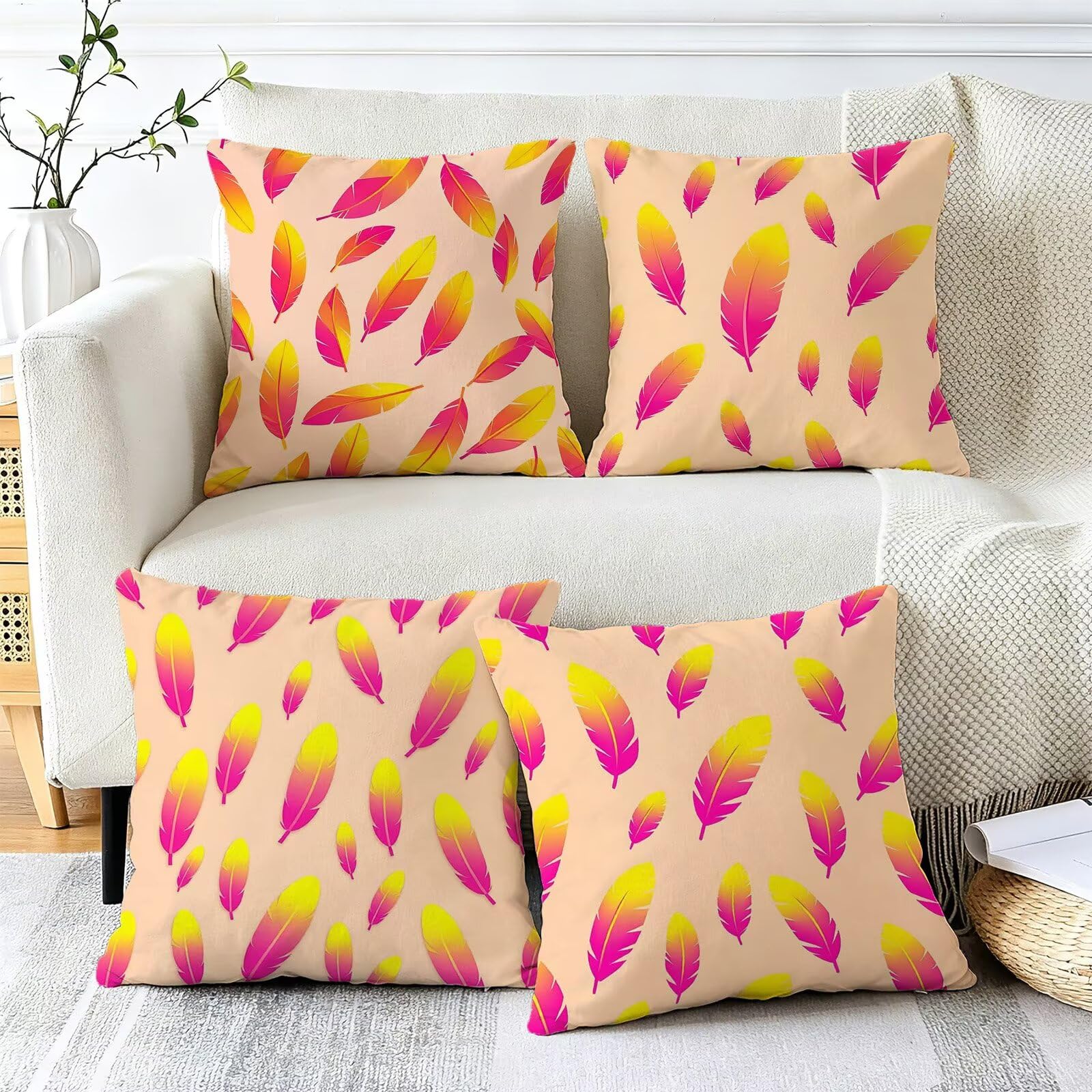 Giallo Federe Cuscini Divano 65x65cm, Cuscini da Esterno Set de 4, Cod-139 | Lin Copricuscini Decorativi Letto Arredo, per Letto, Soggiorno, Giardino, Esterno, Casa Decorazione Set di 4 Piuma