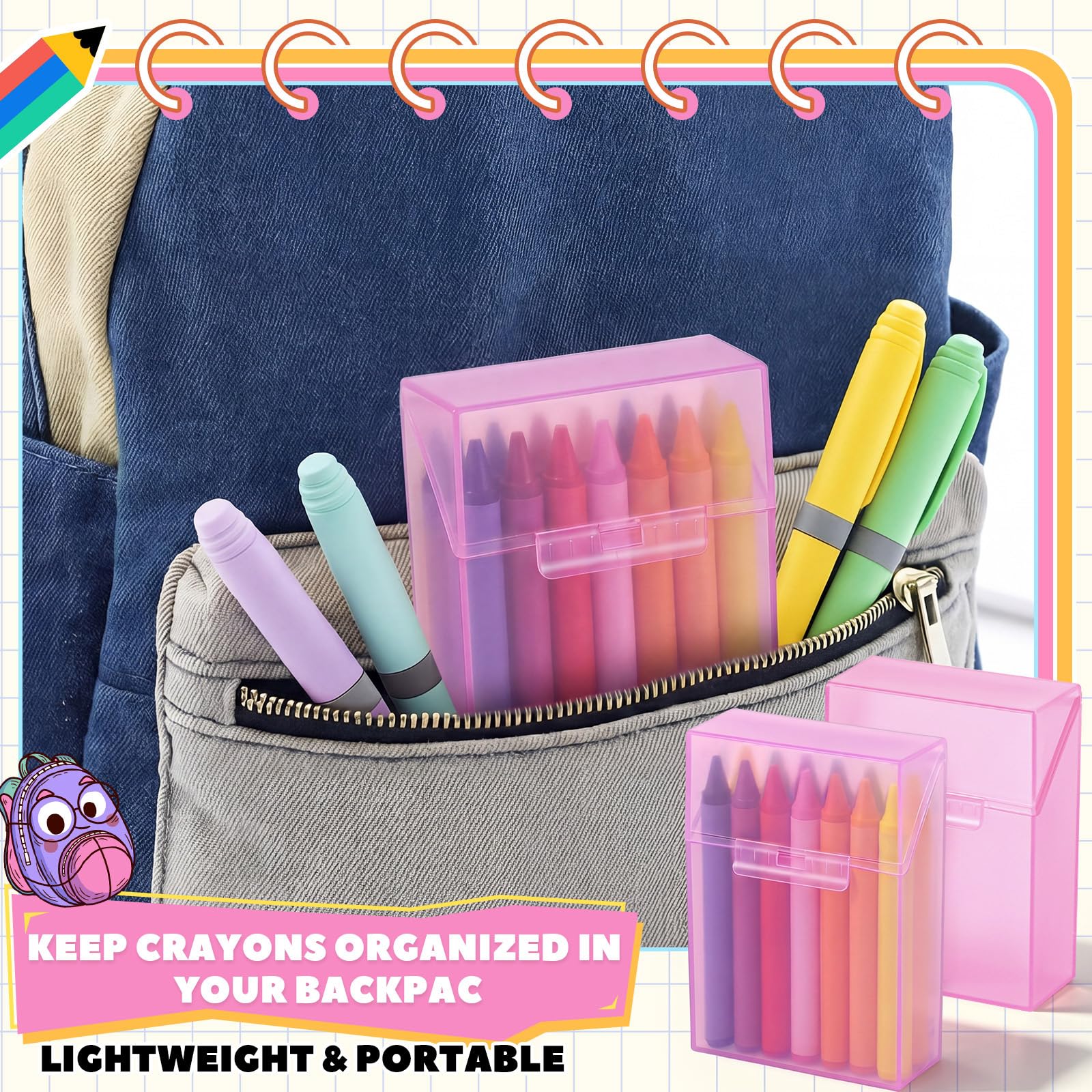 Clabby 24 Stück Kunststoff-Buntstift-Organizer für 24 Buntstifte, Aufbewahrungsbox für Kinder, Kunstbedarf, Aufbewahrungsbox mit Deckel, tragbare Halterung für Klassenzimmer, Zuhause, Reisen, passend