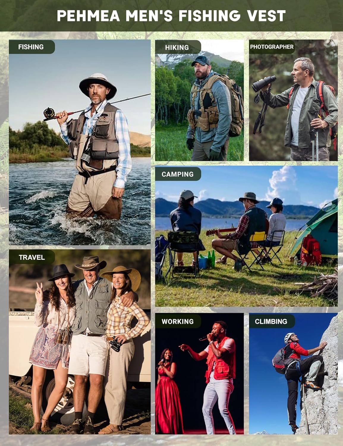 PEHMEA Men's Fishing Vest Utility Detachable Summer Vests with Pockets for Safari Travel Outdoor Work Photo Cargo Fly - Image 7