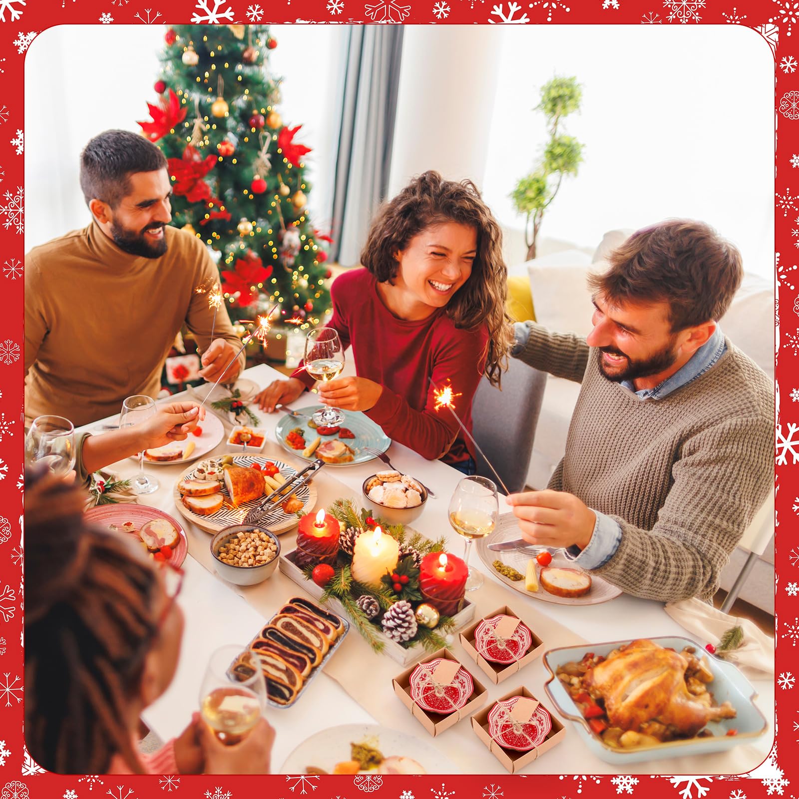 SiliFine 12-teiliges Weihnachtsgeschenk-Set für Gäste, kleine Keramik-Schüsseln, Großpackung, Geschenk-Set, 8,4 cm, Weihnachtsschneeflocke und Elch-Design, Mini-Dip-Schüssel, Saucenschale mit