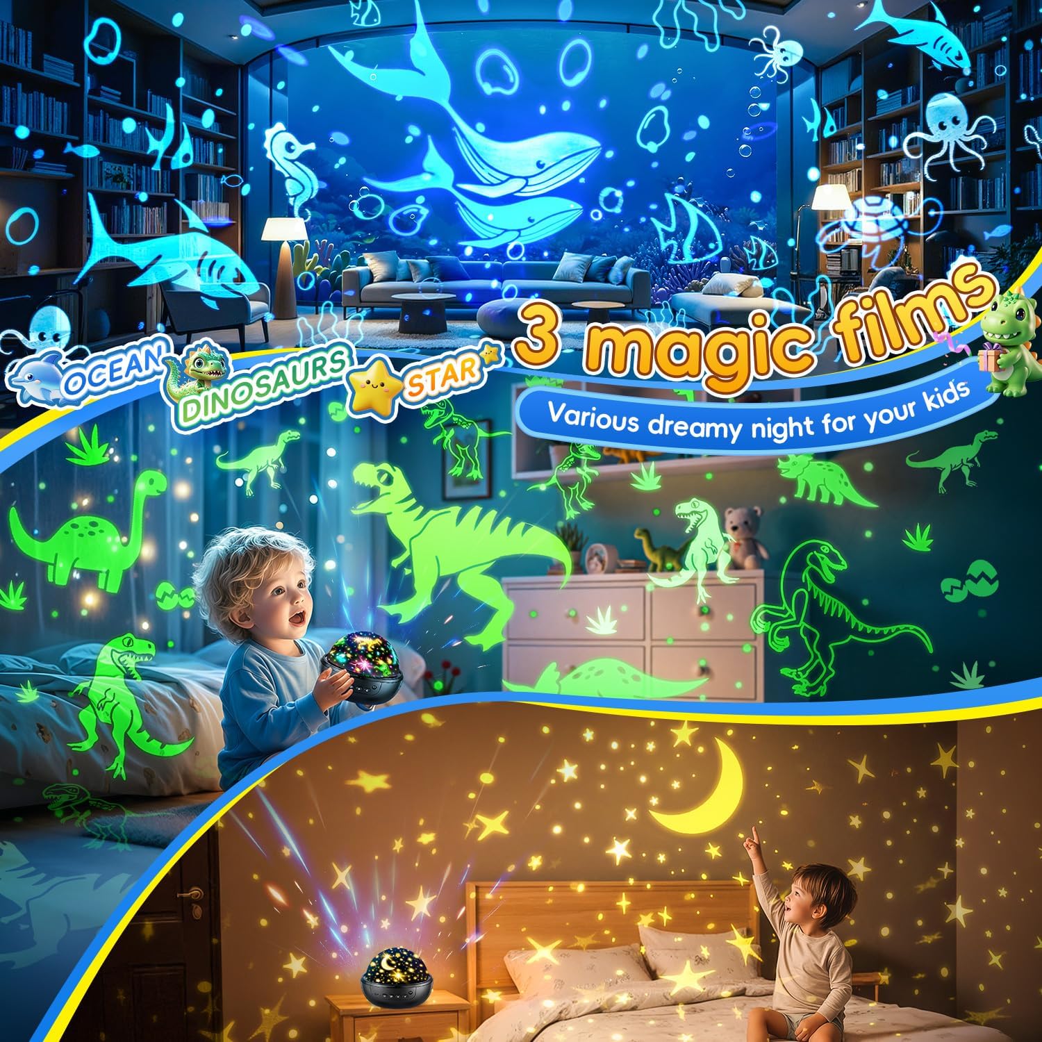 COOLNIGHT Night Light Projector for Bedroom 93 Lighting & 3 Films Star Projector Plug in Night Light Kids - Image 2