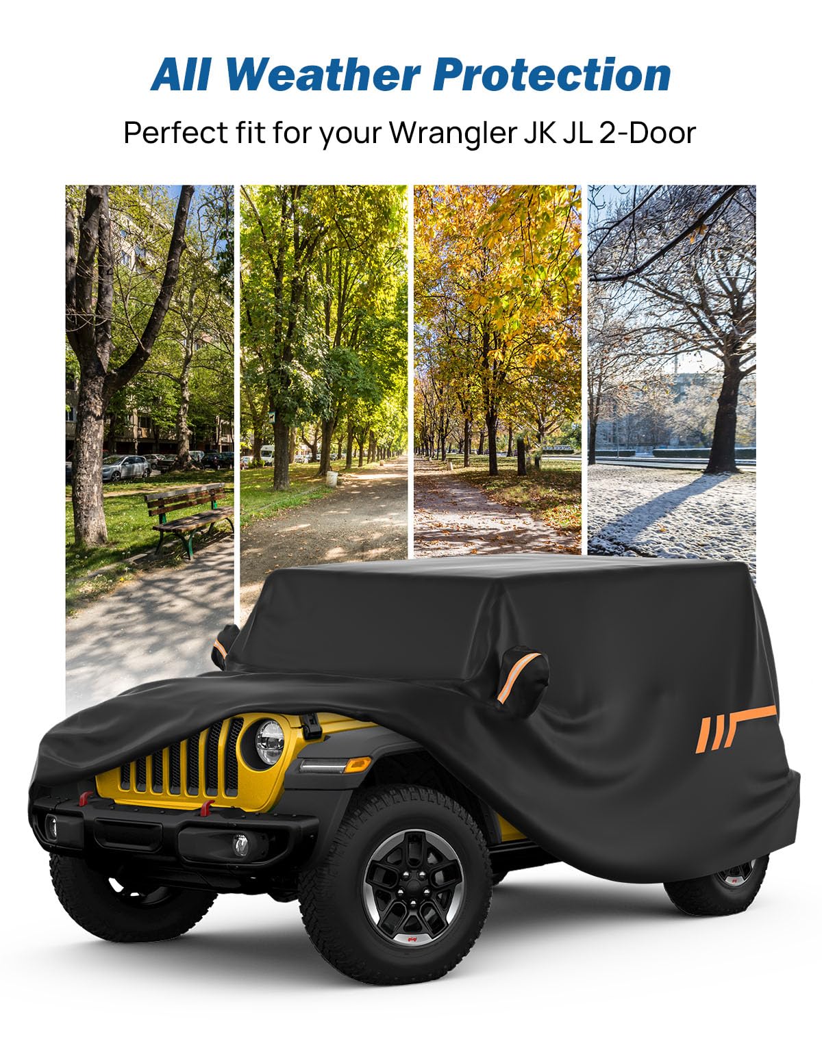 Car Cover Compatible with 2-Door Wrangler JK JL TJ YJ CJ7 JOYTUTUS Water-Resistant All Weather Cover 1976-2024 Wrangler — view 7