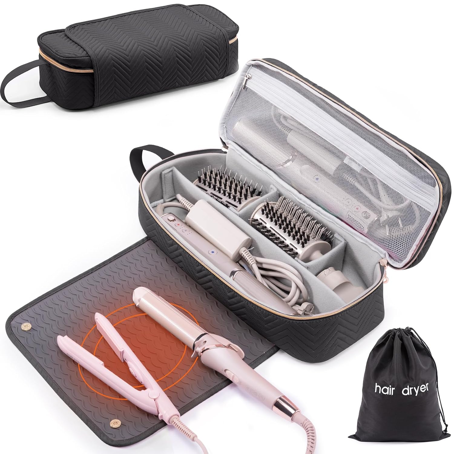 2IN1 Hair Tools Travel Bag with Heat Resistant Mat for Shark Flexstyle, Flat Irons, Straighteners, Curling Iron, Hair Dryer Case Compatible with Revlon One-Step Hair Dryer, Hair Essentials 2IN1 Hair Tools Travel Bag with Heat Resistant Mat for Shark Flexstyle, Flat Irons, Straighteners, Curling Iron, Hair Dryer Case Compatible with Revlon One-Step Hair Dryer, Hair Essentials