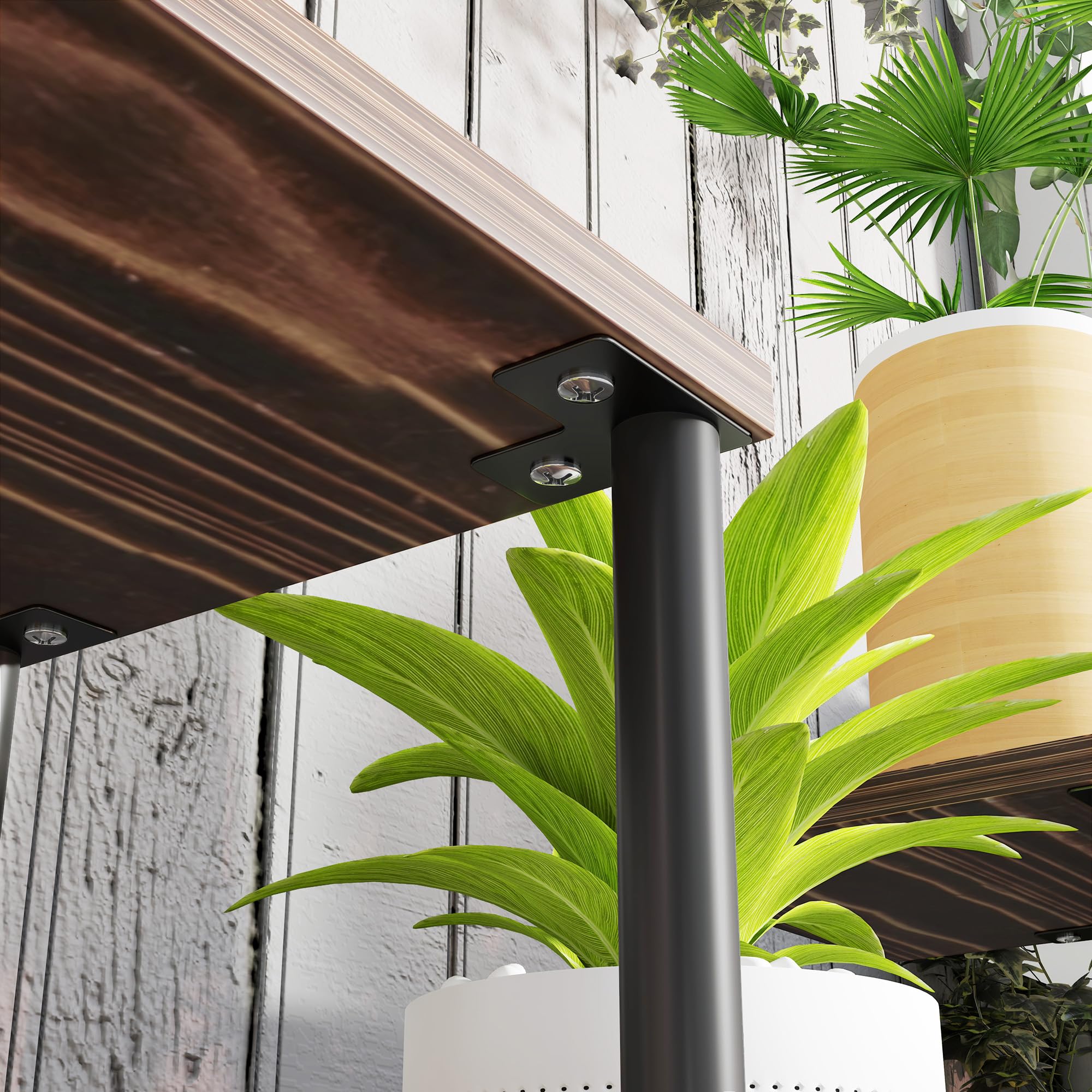 Outsunny 4-Etagen Pflanzenständer 61,5 cm Hoch Blumenständer Verkohlt | Pflanzenregal Holz, Mehrstöckig Blumentreppe, Blumenständer für Innen Außen, Blumentopfständer, Garten, Balkon