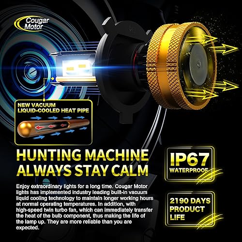 Miniatura 5 de Cougar Motor Bombillas H4, luz antiniebla H4 9003, 6500 K, color blanco con ventilador de refrigeración, instalación rápida, bombillas antiniebla,
