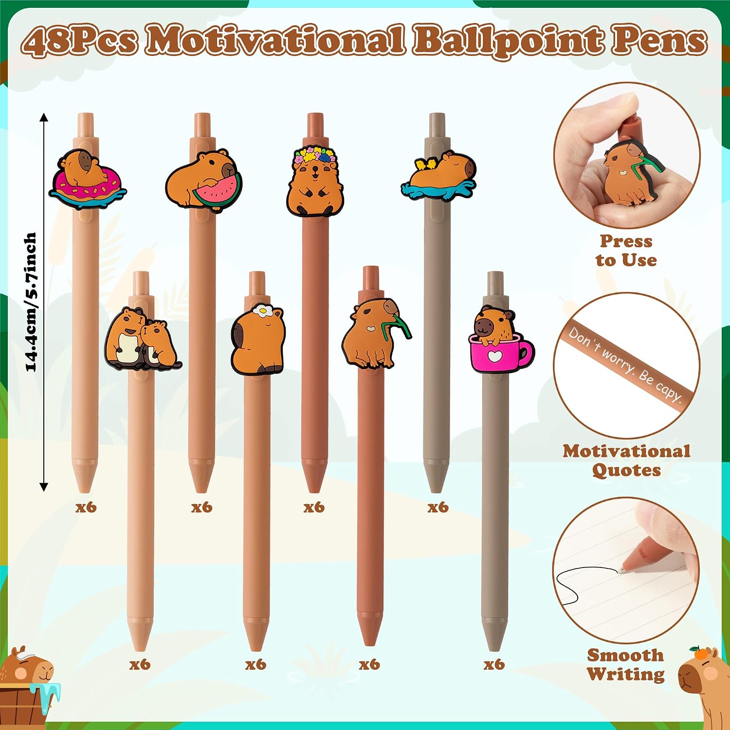 CJiangpo Capy Teacher Appreciation Gifts Bulk, 48 Set Thank You Teacher Gift Capy Ballpoint Pens Keychains Bookmarks End of Year Presents from Student Inspirational Party Favors for Employees Coworker
