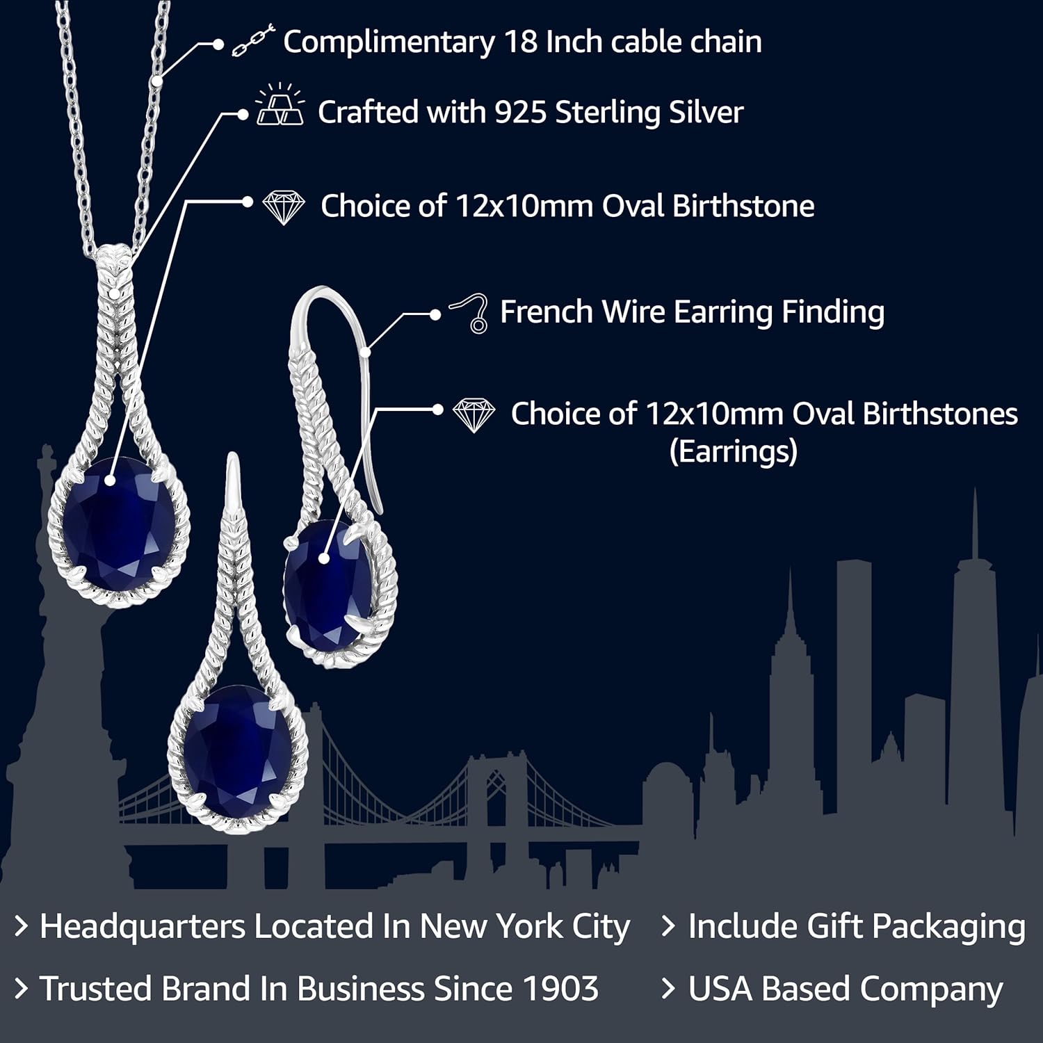 Gem Stone King Gemstone Birthstone Pendant and Earrings Jewelry Set For Women In 925 Sterling Silver | Oval 12X10MM | With 18 Inch Silver Chain - Image 4