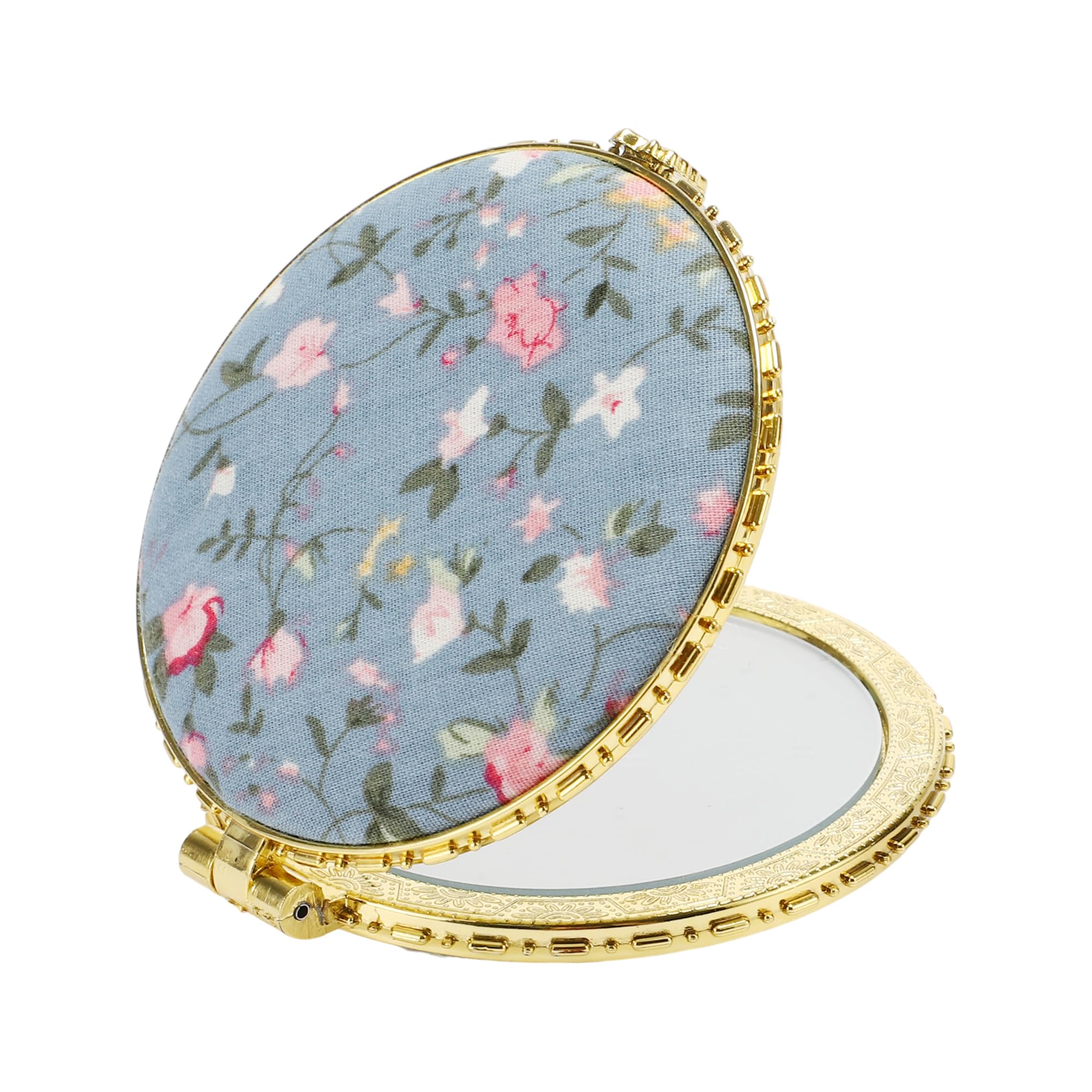 VOCOSTE Mini Compact Mirror - Flower Pocket Mirror & Vintage Folding Mirror for Purse, Travel or Home - Blue