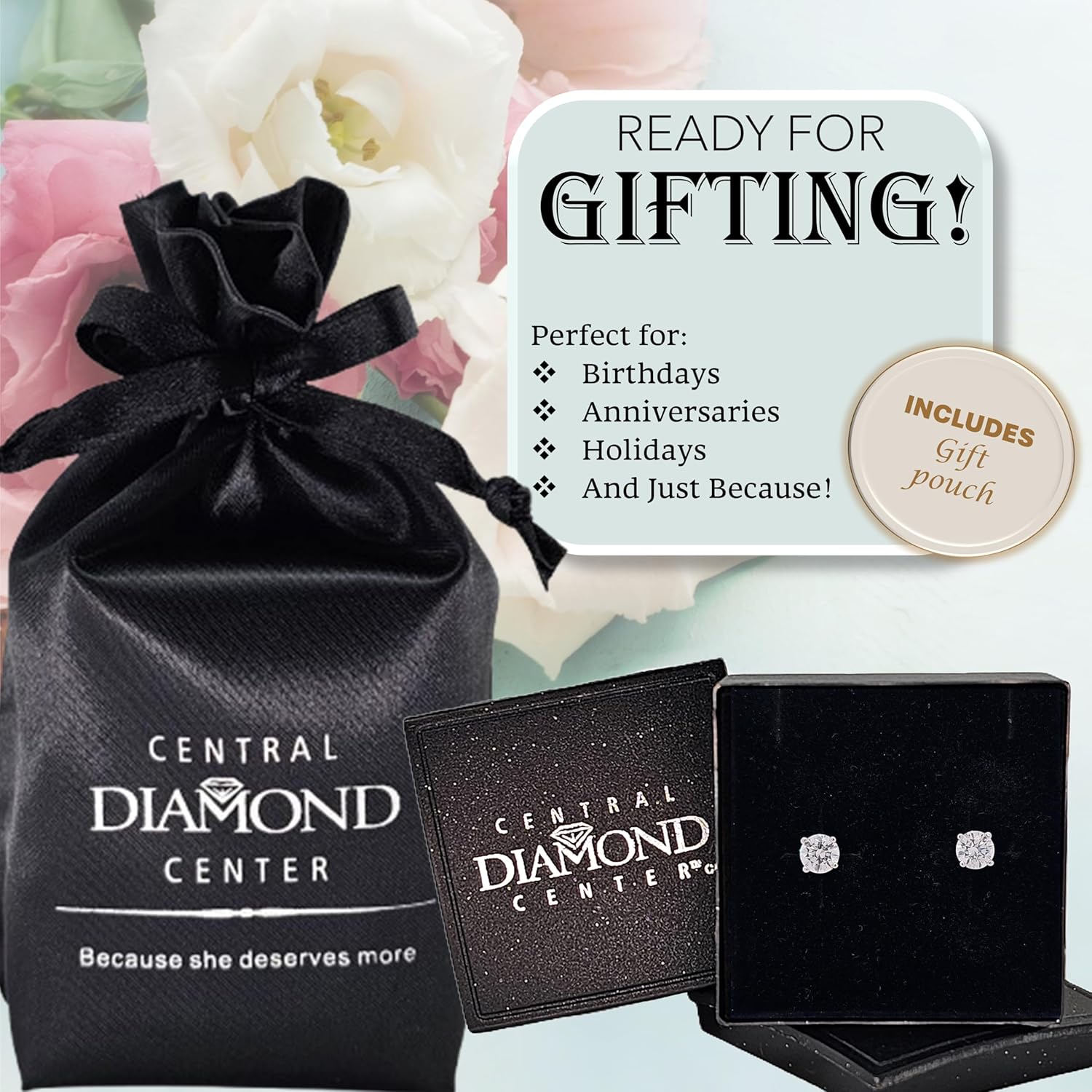 Central Diamond Center 14K Hypoallergenic Solid Gold Post Swarovski Zirconia Stud Earrings-Premium Comfort, No Irritation-Classic Gift for Sensitive Ears (Various Sizes)