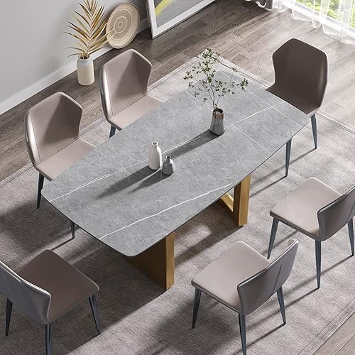 Voohek, Mesa de comedor de cocina 6-9, con parte superior de piedra de mármol artificial, patas de metal, para sala de estar, 6-8 personas (sin