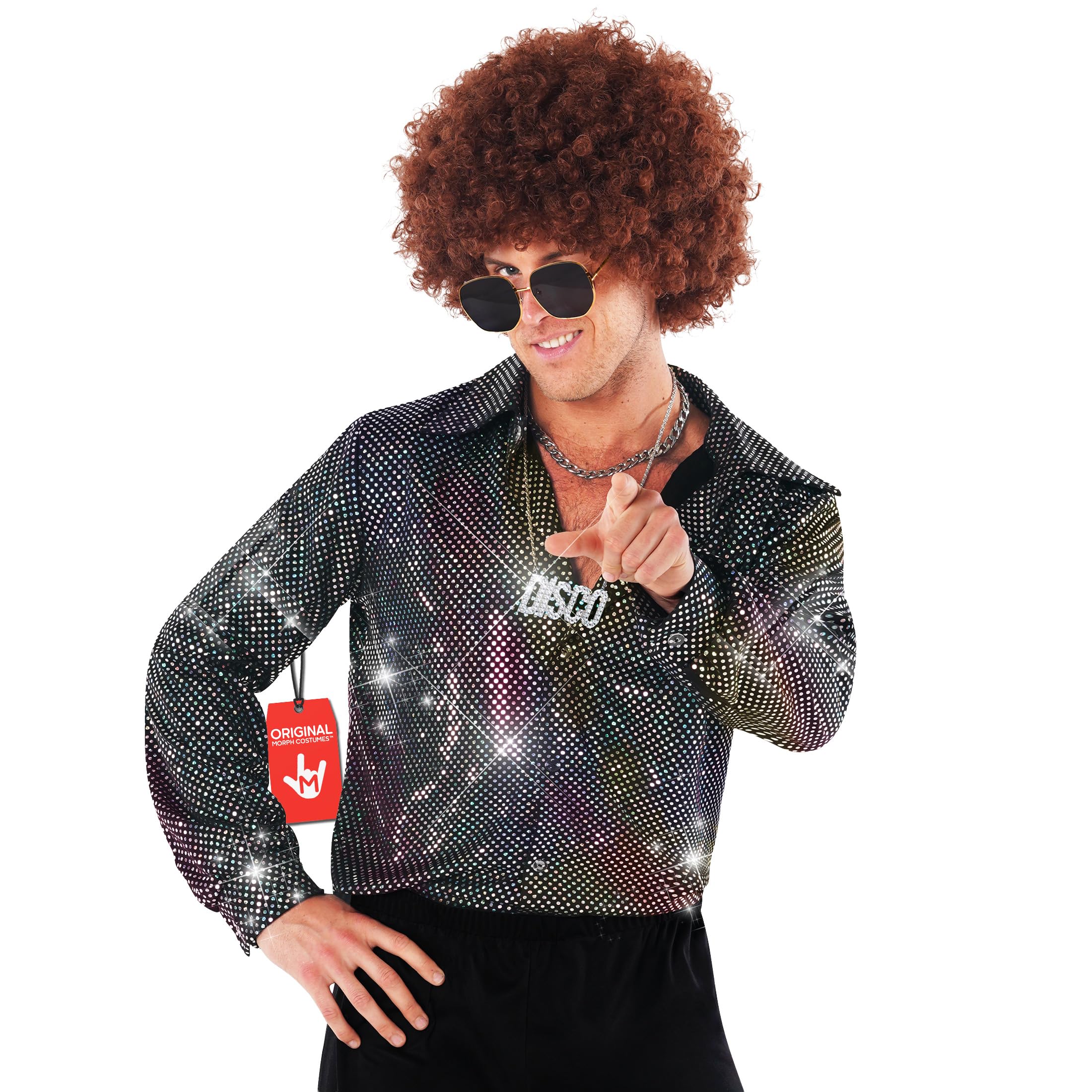 Morph Chemise Homme Disco, Paillettes, Déguisement Années 80, Costume Carnaval Homme