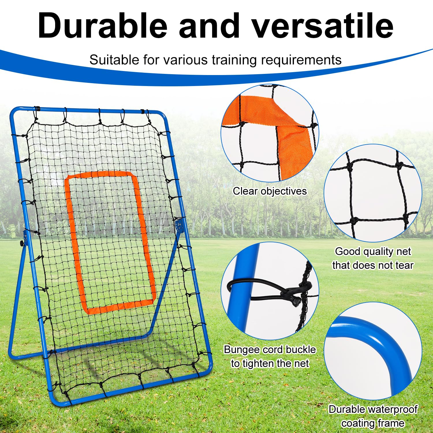 Filet de Rebond Volley-Ball 180x110cm Réglable 5 Angles Entraînement PE