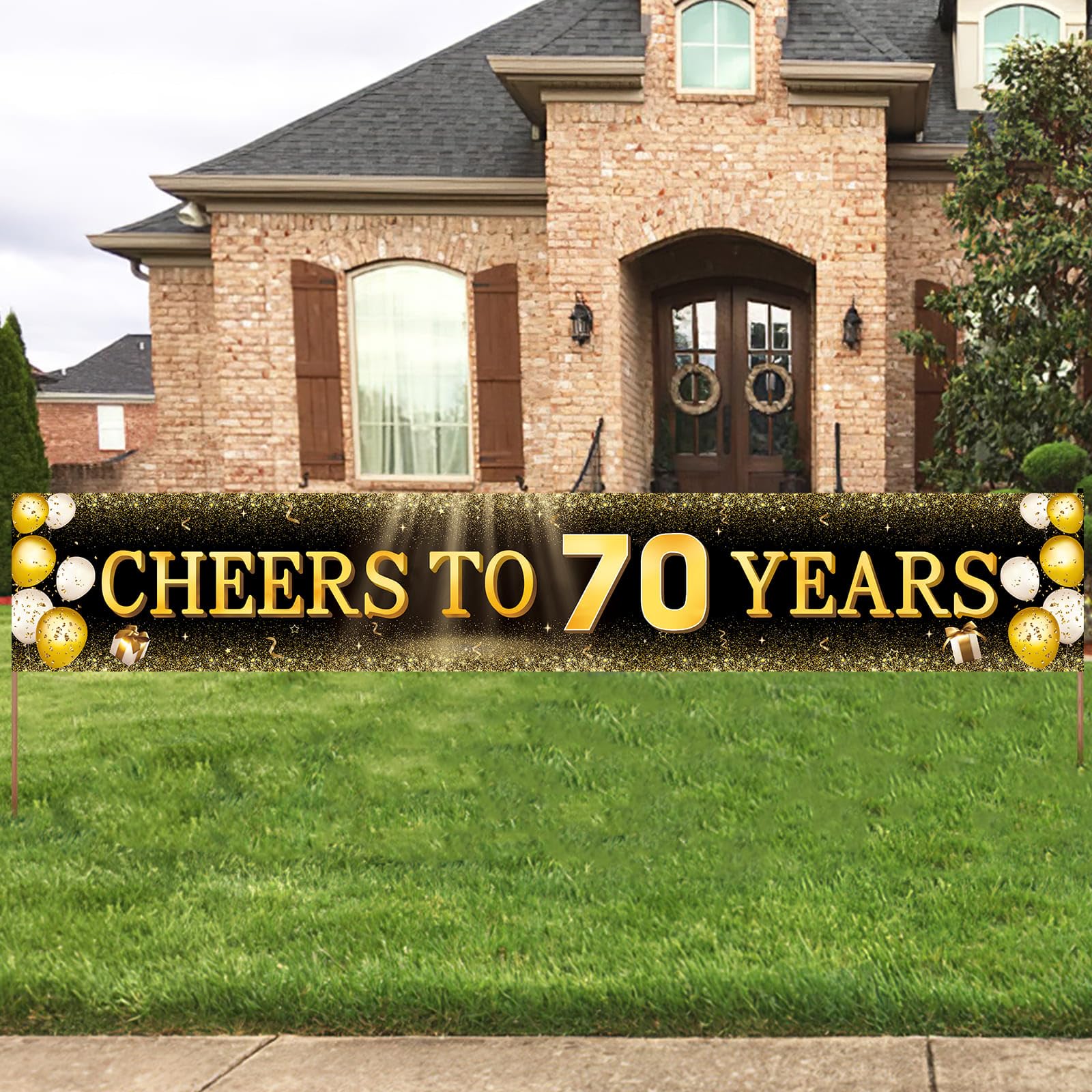 TZSS Black & Gold 70th Birthday Banner Decorations - Extra Large 118"x20" Reusable Yard Sign for Men & Women, Over The Hill Party Decor Indoor Outdoor