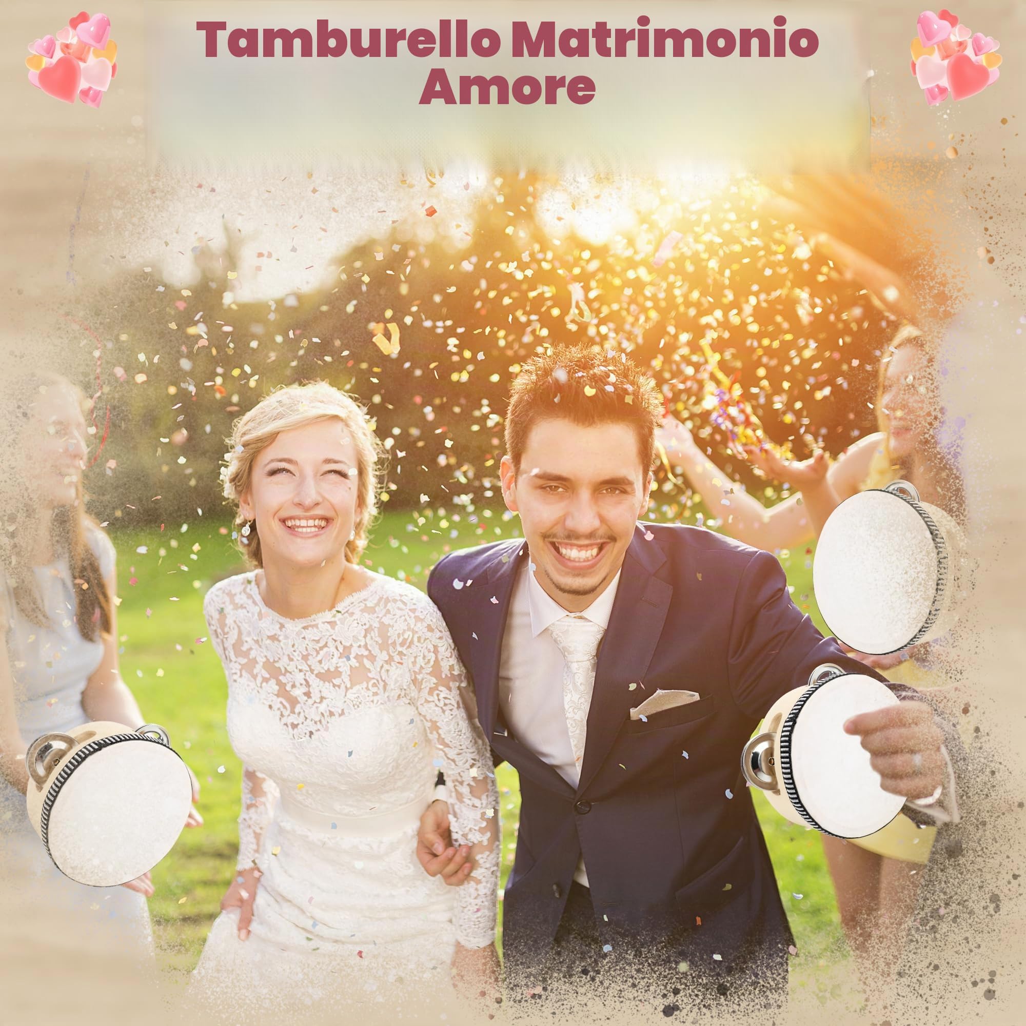 24 Pezzi di Tamburi da 10 cm per Adulti per Matrimonio, Tamburi a Mano in Legno Naturale con Jingles in Metallo, Strumenti Musicali a Percussione per Chiesa, Matrimonio, Festa