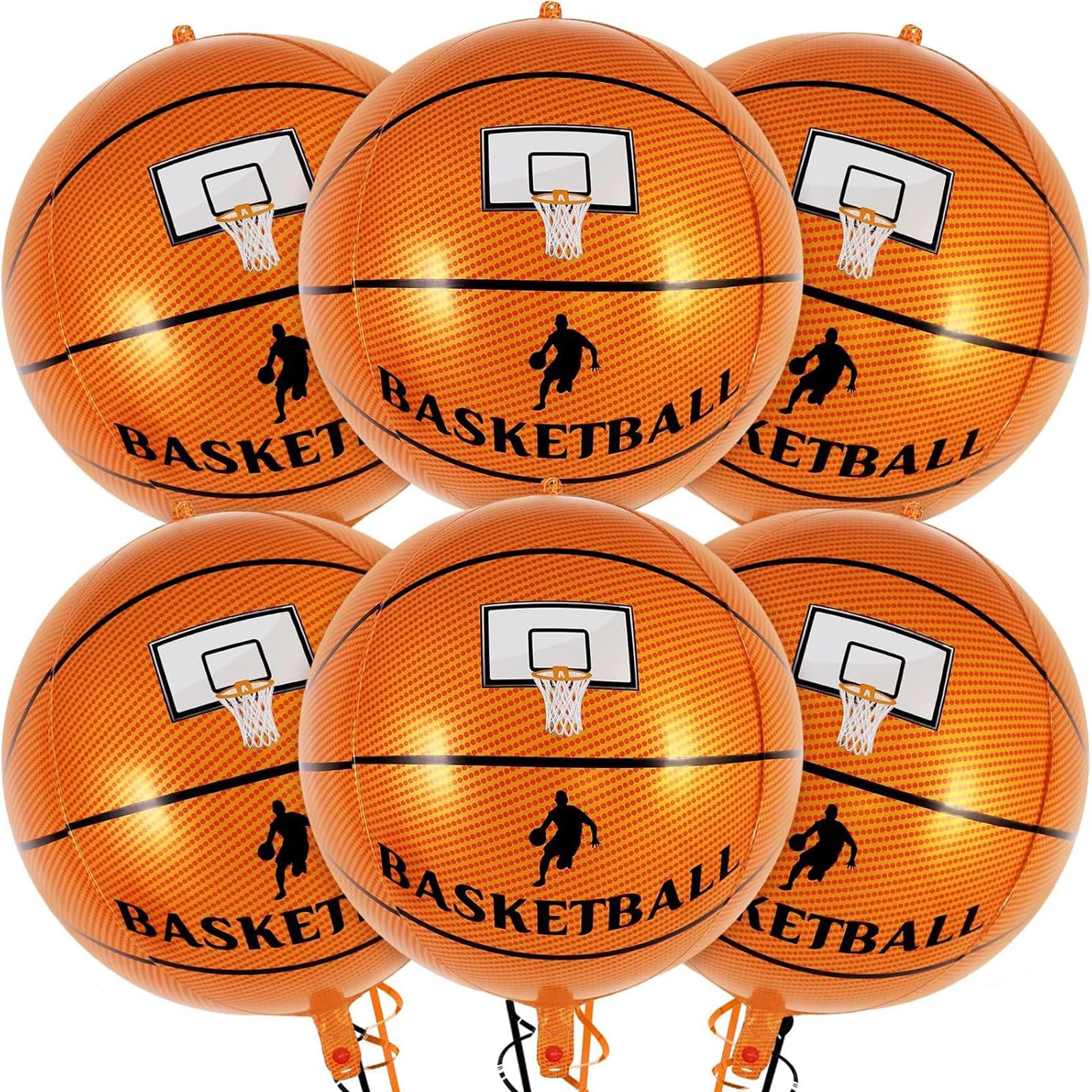 Large Basketball Balloons 22 Inch Basketball Round Foil Balloons 4D Mylar Round Foil Balloon Birthday Graduation Basketball Sports Themed Party Decoration Supplies 6Pcs