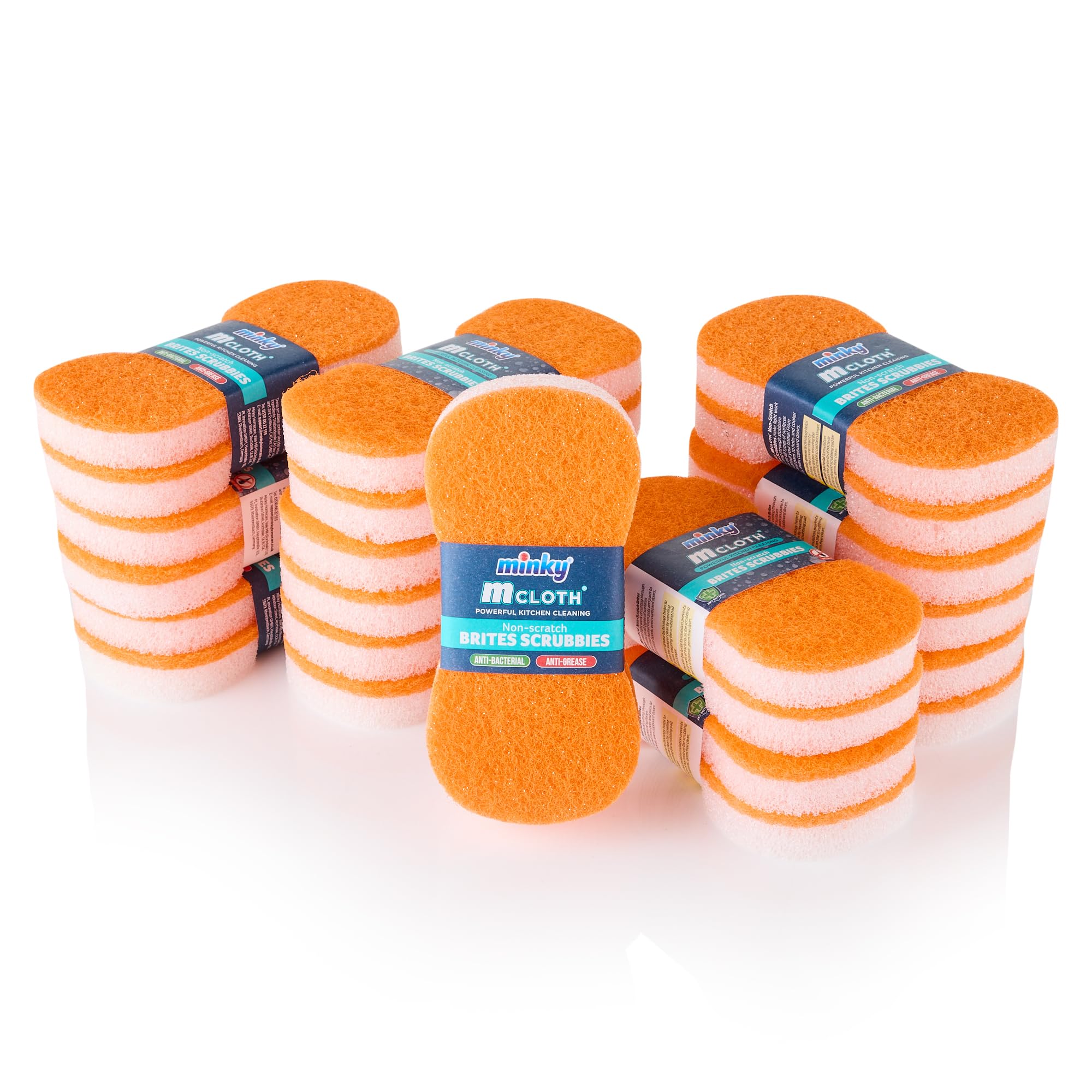 MinkyBrites, 24 Pack, Non-Scratch, Anti-Bacterial and Anti-Grease Washing Up Sponge, Cleaning Products, Kitchen Sponge, Scourers, Orange