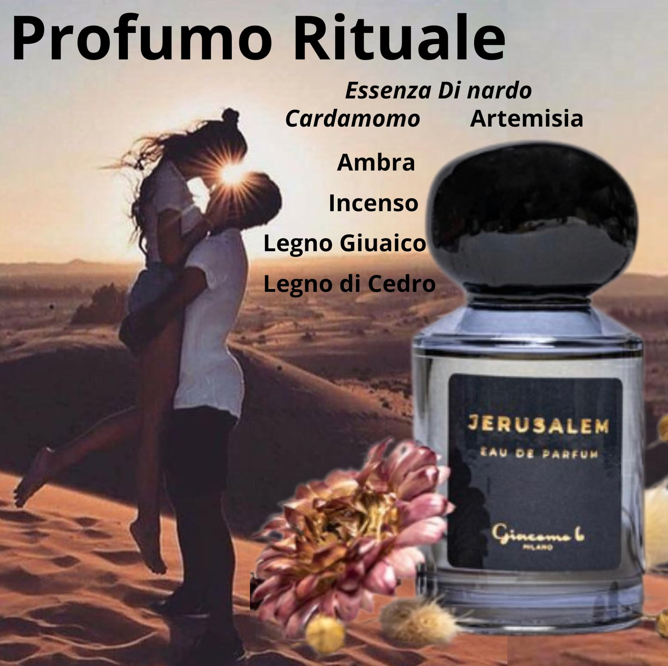 JERUSALEM Profumo Unisex Nardo Incenso Ambra 50ml | Fragranza Spirituale Aromaterapia | Eau De Parfum Rilassante Personale dalla Persistenza Leggera | Essenza di Amore e Devozione | Made in Italy