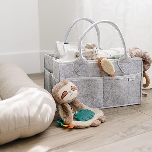 Vista 5 de Organizador de pañales para bebé de PUTSKA - Cesta de almacenamiento para guardería para estación de pañales, cesta de regalo para baby shower y Gris