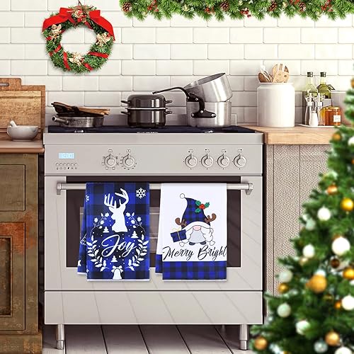 Miniatura 6 de 4 toallas de cocina de Navidad a cuadros azules de búfalo azul de Navidad paños de cocina de Navidad de 18 x 26 pulgadas toallas de cocina de