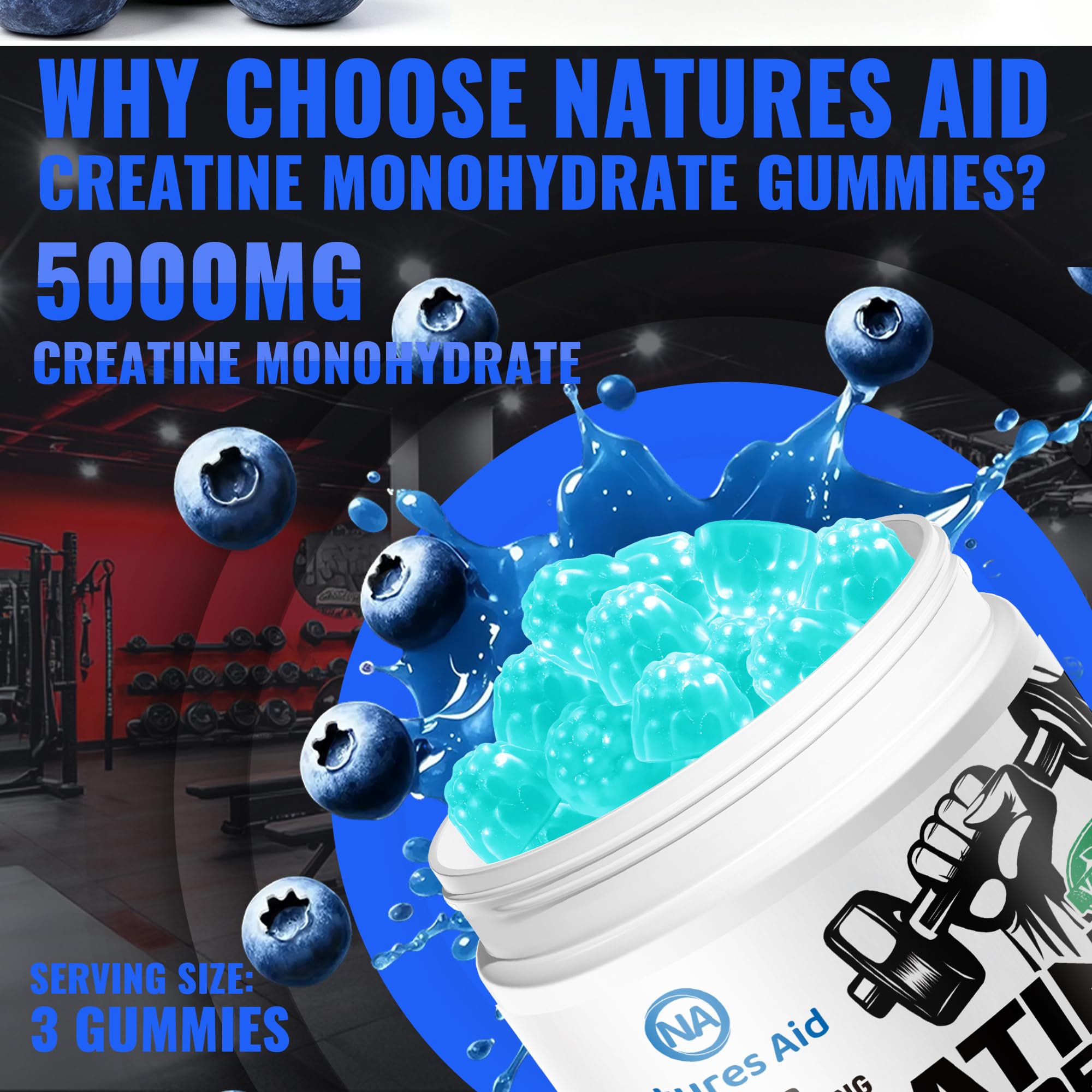 Creatine Monohydrate Gummies, NSF Certified Creatine Gummy, 5g Dose for Men & Women to Support Muscle, Strength, Recovery, Cognitive Health & Memory, Blueberry Flavor — Amazon image 2