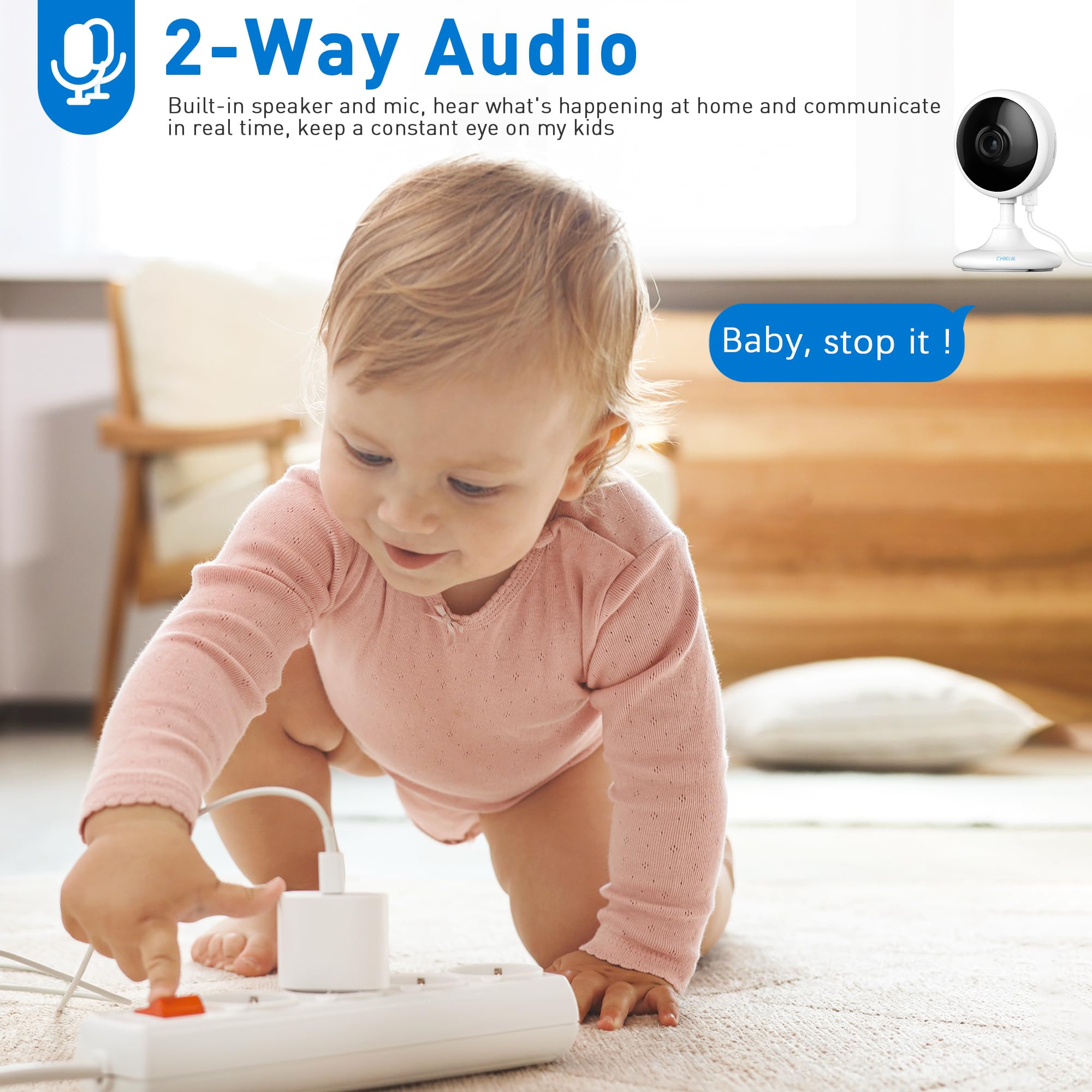 Telecamera di sicurezza domestica 2K, telecamera interna per cane/animale/anziano/baby monitor, sirena app smartphone, audio a 2 vie, visione notturna avanzata con rilevamento del movimento, 4