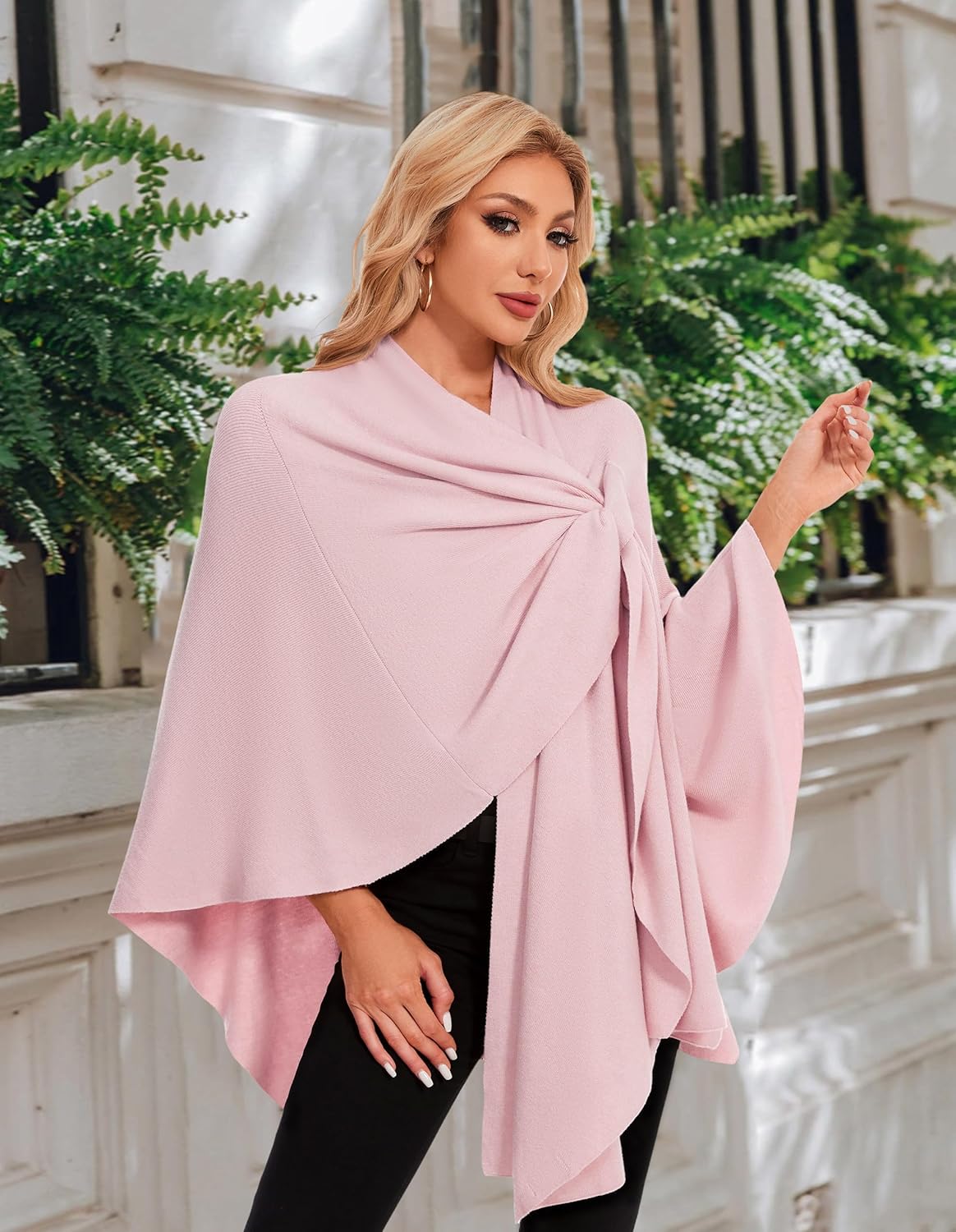 PULI Womens Elegant Cross Front Shawl Wraps Knitted Ponchos Cape Light Weight Poncho Sweater Soft Warm Travel Wraps - Image 6