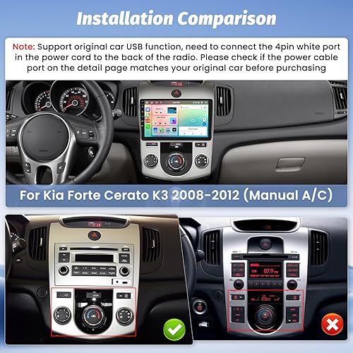 Miniatura 10 de (AC) Roinvou 2+64G Android CarPlay Stereo para Kia Forte Cerato K3 2008-2012, CarPlay inalámbrico integrado con Android Auto, pantalla táctil de 9