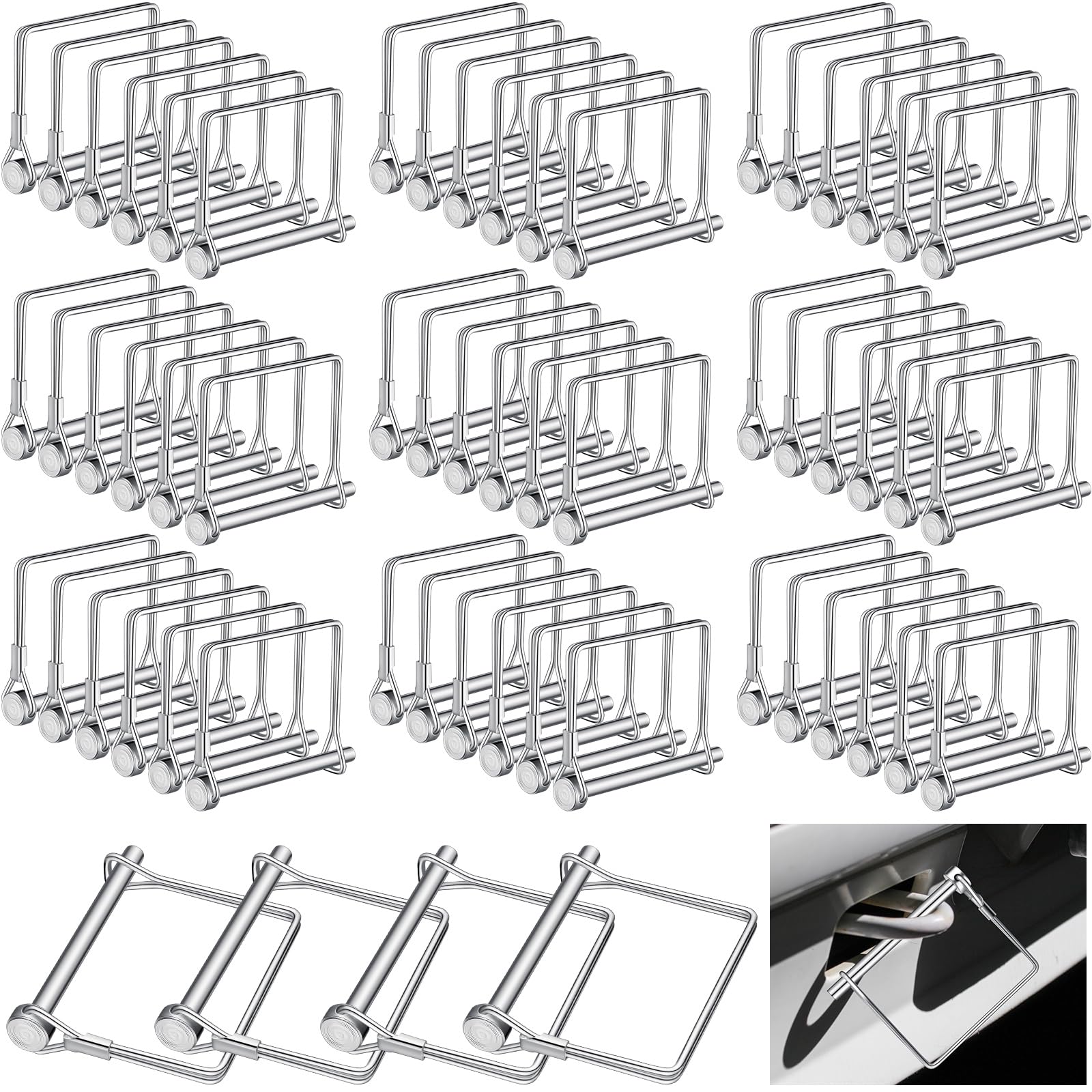 Pelopy 100 Pcs 1/4 Inch Diameter x 2-3/4 Inch Long Safety Locking Pin, Heavy Duty Metal Shaft Wire Pin for Trailer Hitch, Coupler, Wagons, Towing, Farm Lawn Garden Applications