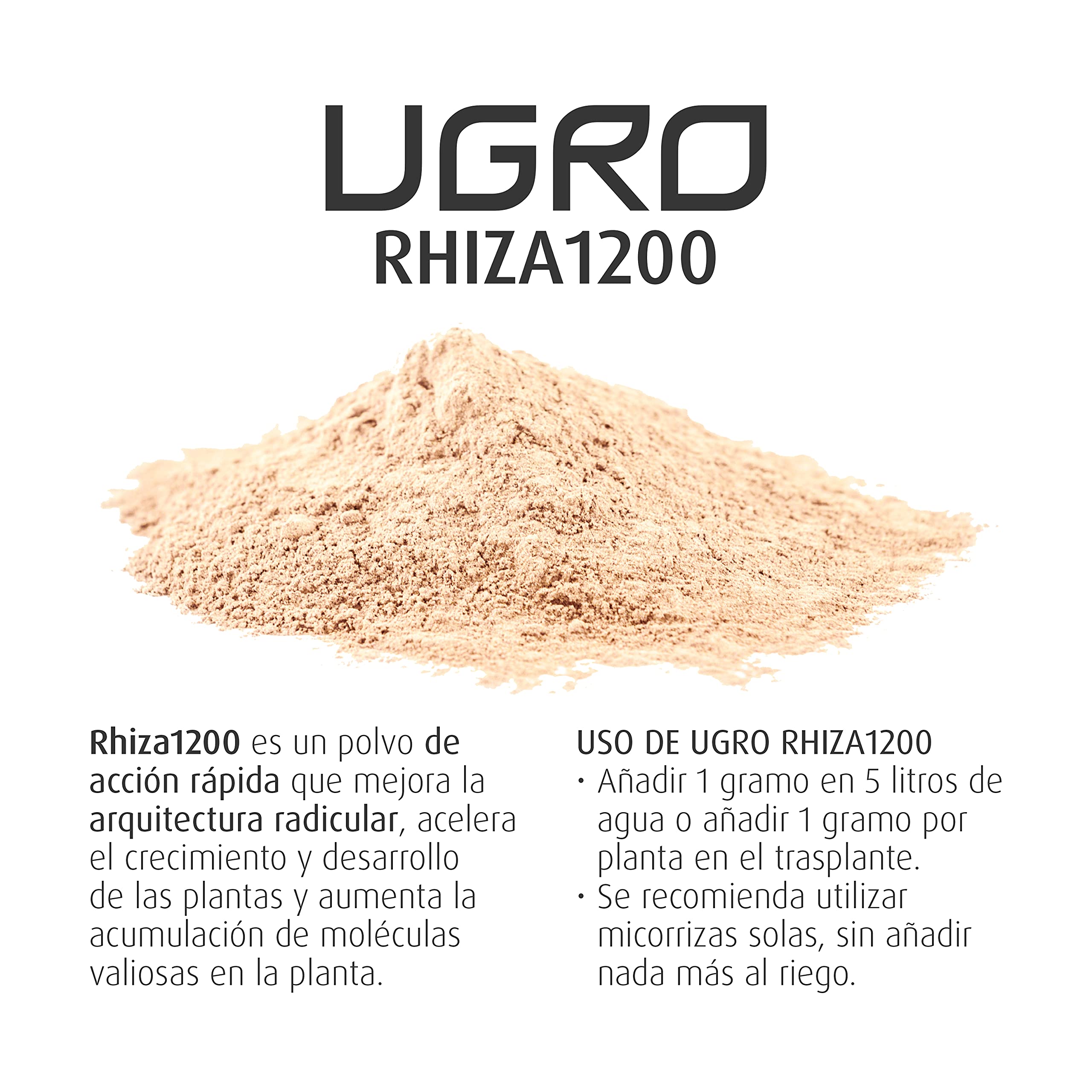 UGro Rhiza1200 - Micorrizas Naturales, Hongos beneficiosos que estimulan el Crecimiento y Mejoran la Nutrición de las Plantas. Para el desarrollo Rápido de las Raíces