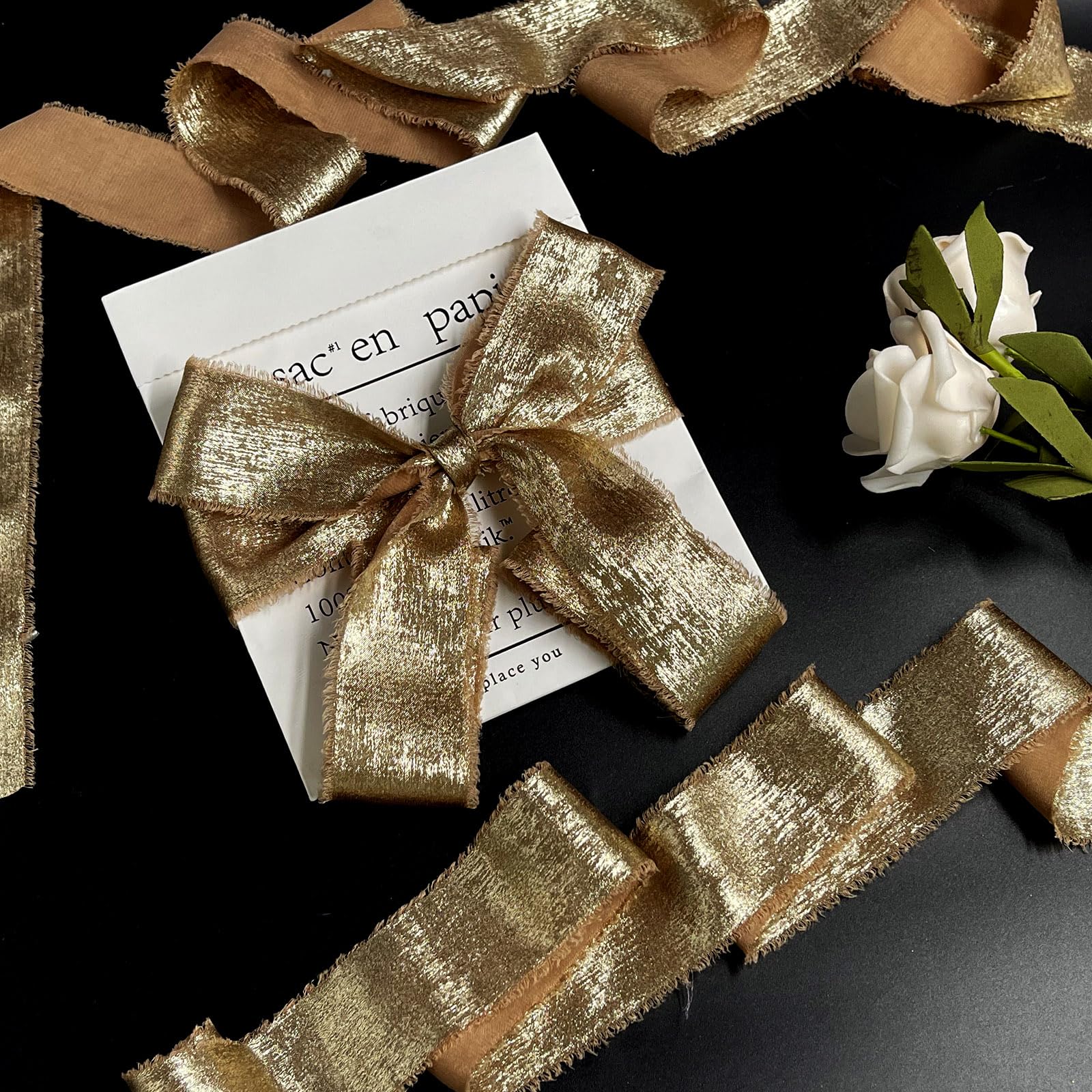 Keypan Shimmery Chiffon Ribbon - 1.5" X 15 Yards (3 Rolls), Frayed Edge For Bouquets, Gift Wrapping, Wedding DIY