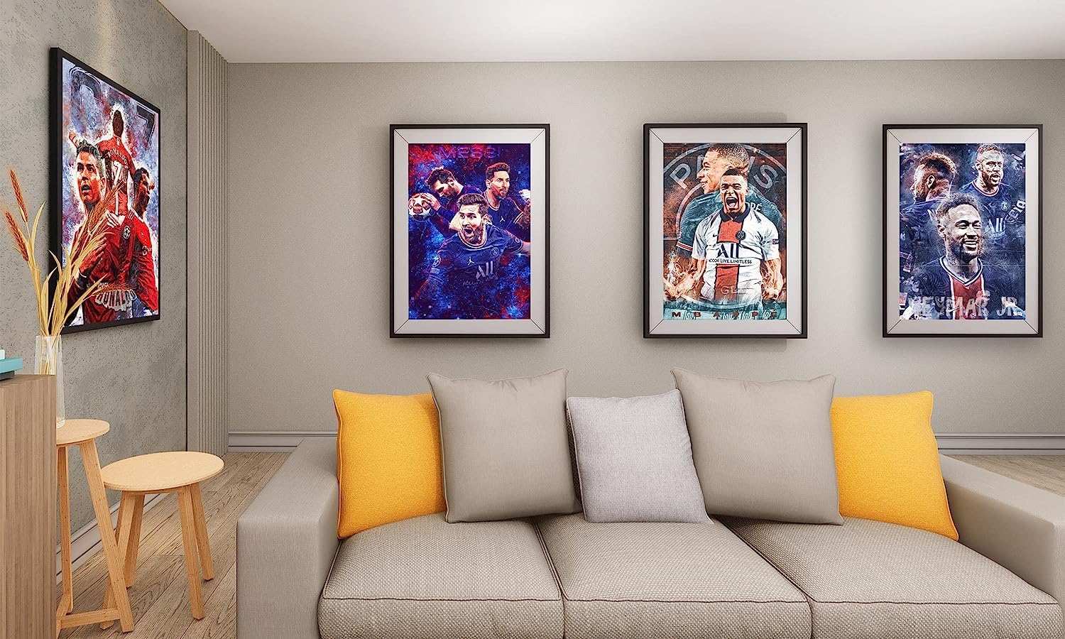Famosa superstar di calcio Ronaldo, Messi e Neymar, Mbappe, decorazione da parete, regalo per tifosi di calcio, ufficio a casa