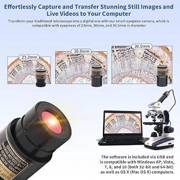 SWIFT EC5R 5MP Microscope Digital Eyepiece Camera, High-Speed Live Display, Color Photo and Video, Back-Illuminated Sensor, USB 2.0, Windows & Mac OS Compatible