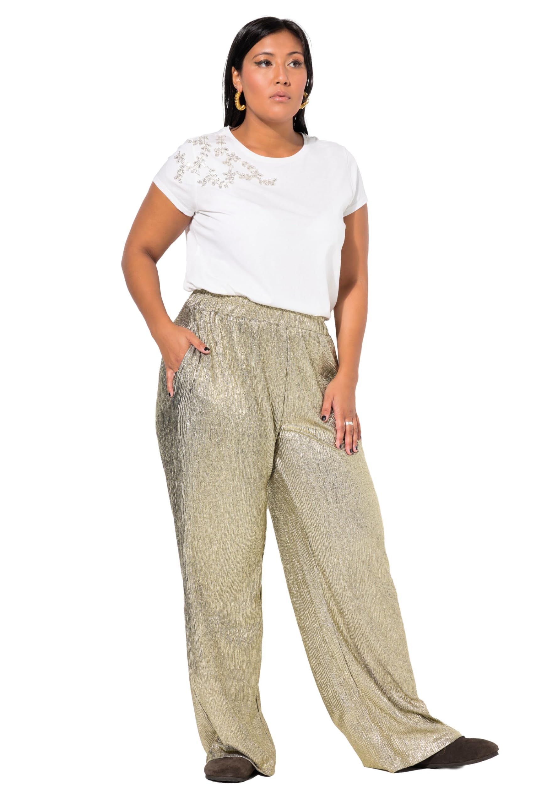 Studio Untold Damen große Größen Übergrößen Plus Size Glitzerhose, Wide Straight Legs, Glittereffekt 836878