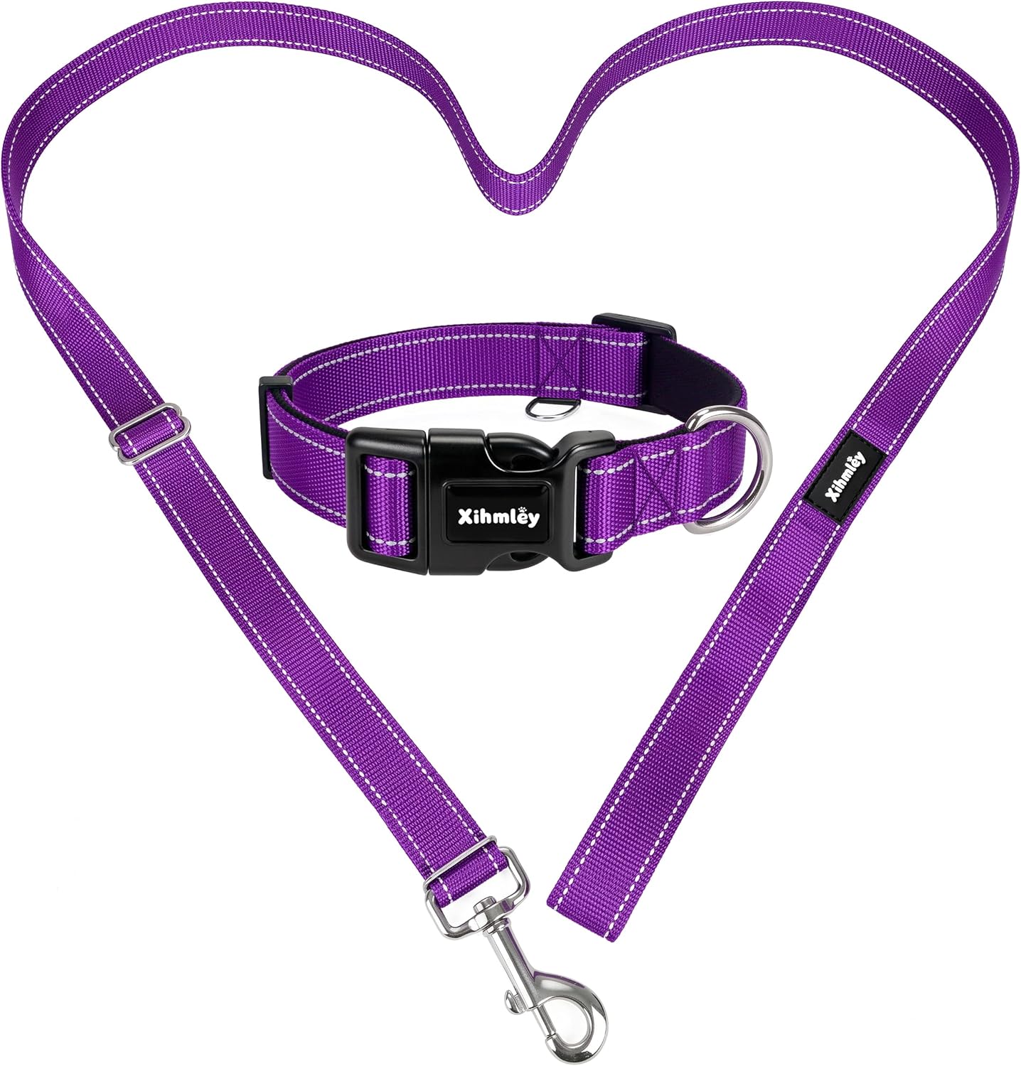Puppy Collar and Leash Set, with ID Ring(Purple,Small) | 500D HD Nylon,Alloy Buckle,Soft Padded Handle,Adjustable Length,Soft Inner Padding,Easy Clean,Quick Dry,Reflective,14 Colors