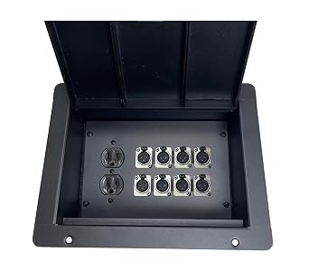 Made in The USA PROCRAFT Pocket Plus Recessed Stage Pocket/Floor Box with AC Duplex Power/Any Channel Configuration/Solder Style Connectors 1 DUP 8 XLR Female, Gap Lid