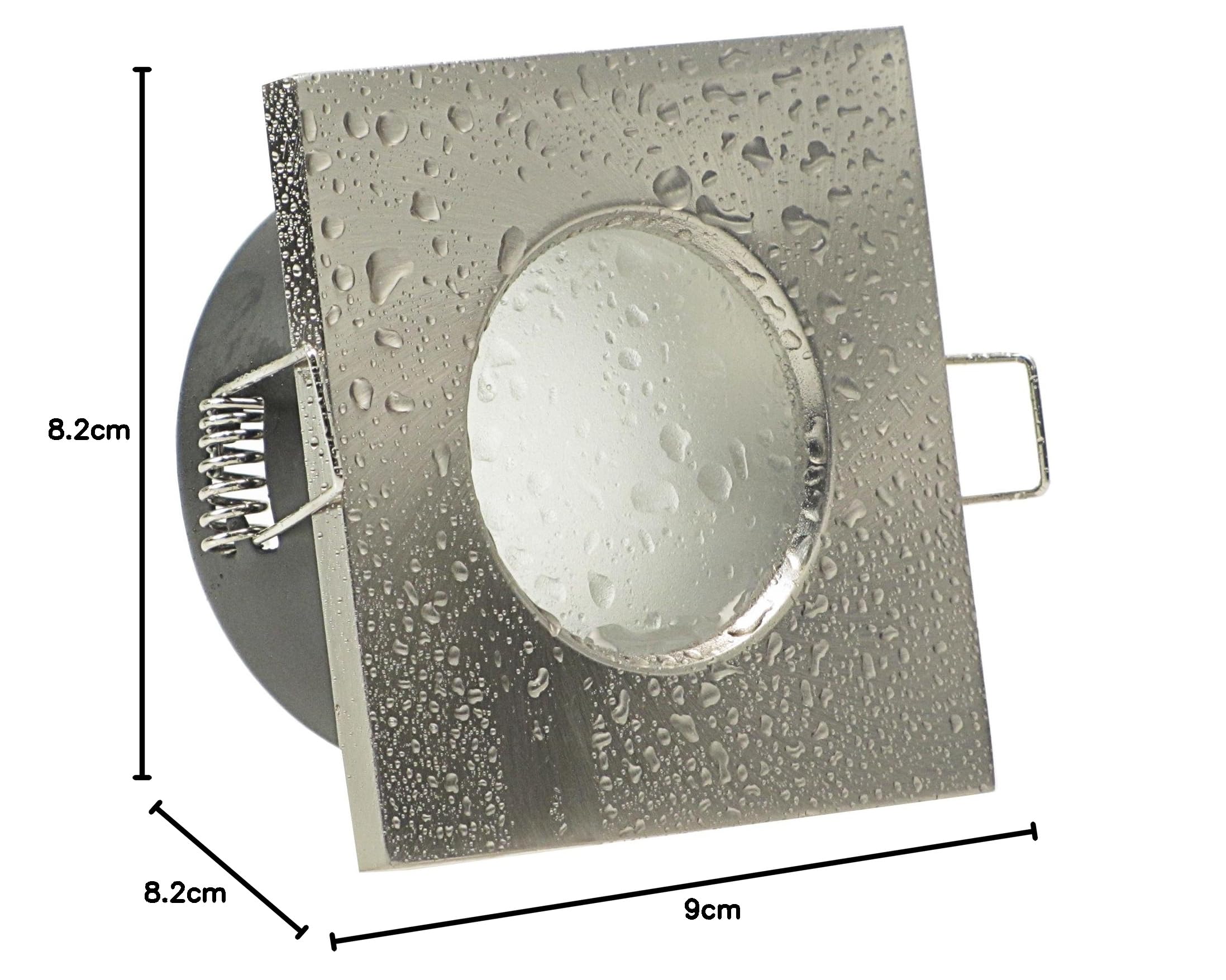 trendlights24 AQB LED Einbaustrahler Bad IP65 230V GU10 7W dimmbar 4er Set | Edelstahl Optik, eckig, LED Spots, Warmweiß, 3000k, austauschbar, Decken Einbauleuchte, Feuchtraum, Dusche, innen, außen