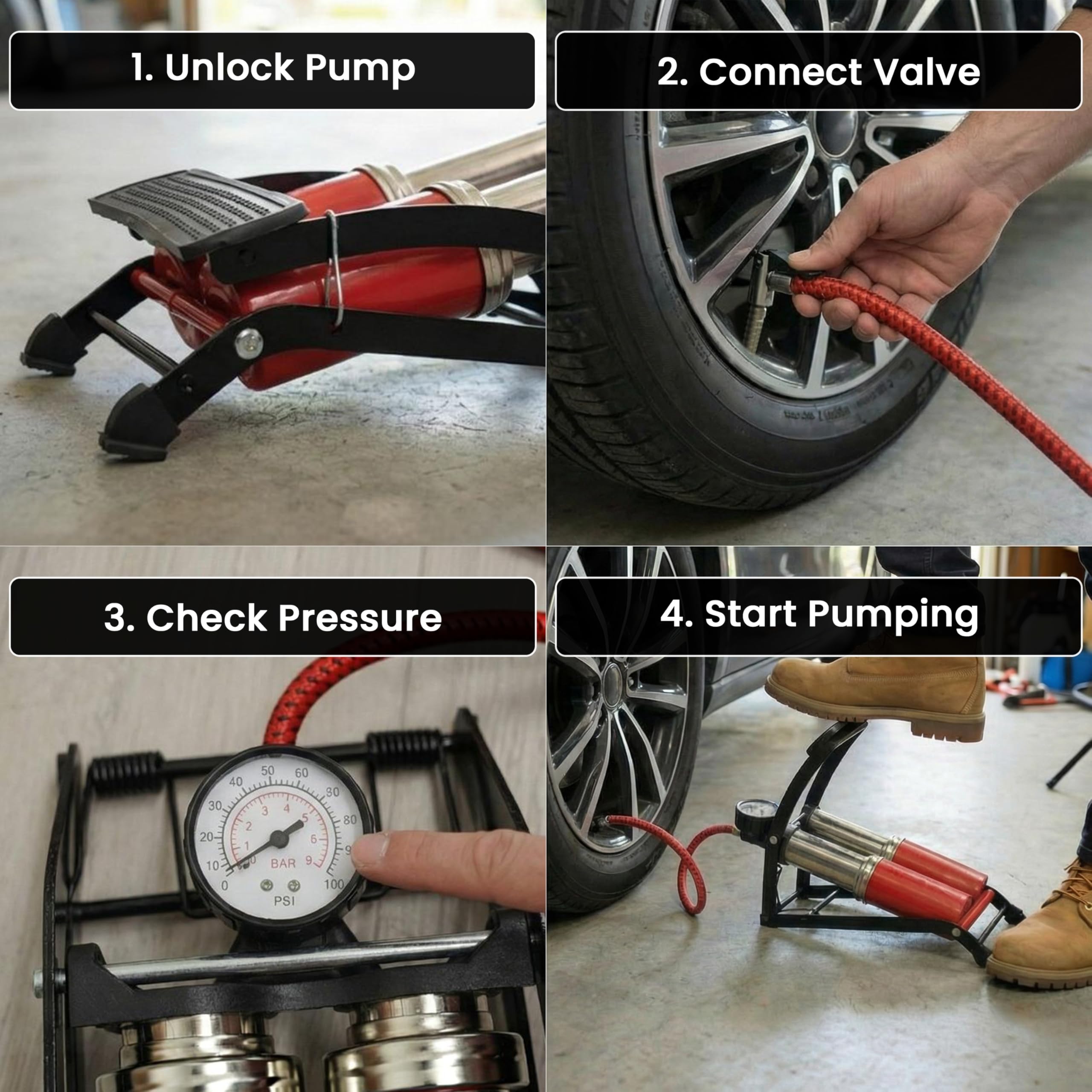 Aspect Foot Pump with Pressure Gauge, Compact Heavy duty For Car Tyres Pressure Gauge — view 6