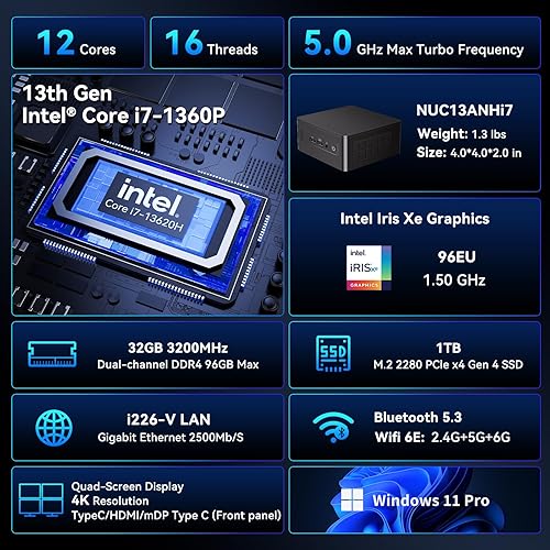 Miniatura 10 de Intel NUC 13 PRO NUC13ANKi7 Arena Canyon, CPU de 13 generación, 16 GB RAM 512 GB SSD, Intel Core i7-1360P, Win 10 Home Mini computadora de