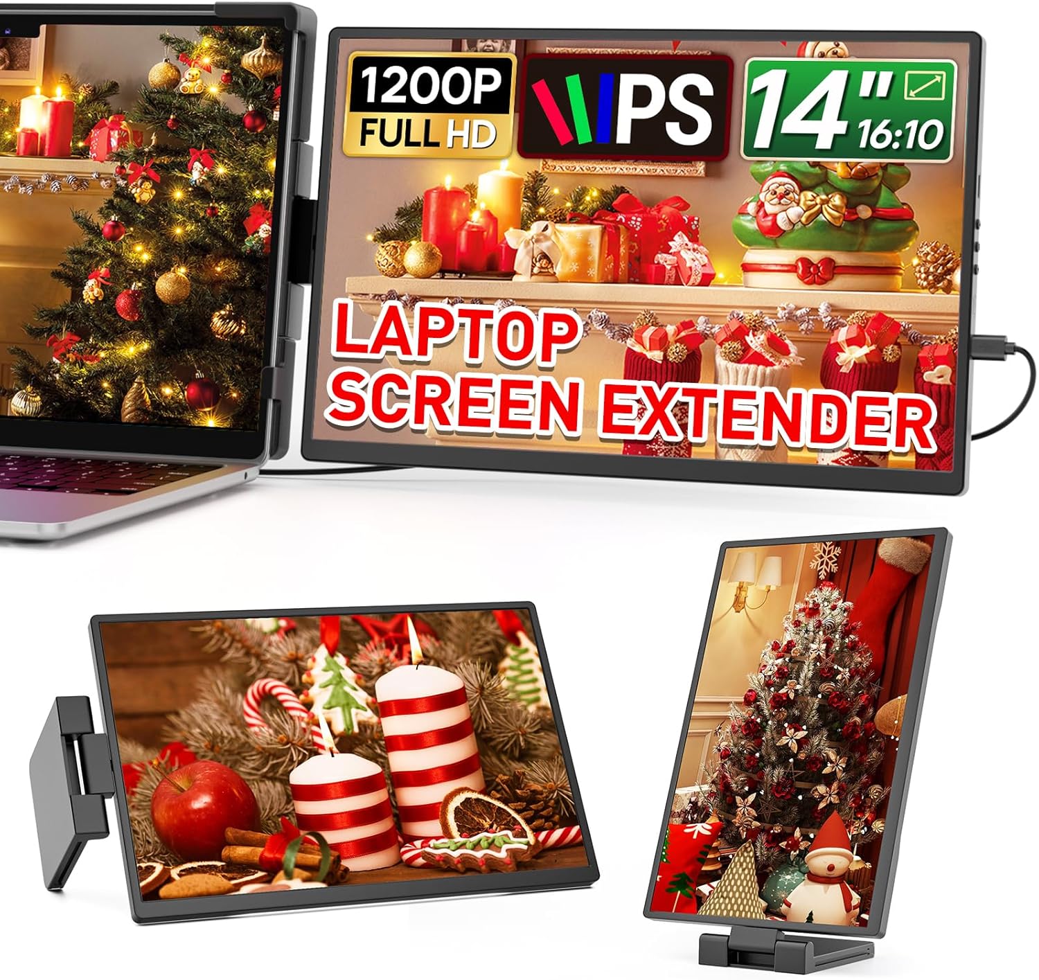 Dopesplay Laptop Screen Extender, 14″ FHD 1200P IPS External Portable Monitor for Laptop, Plug & Play Dual Screen Monitor for 14″-17″ Laptops, Compatible with Mac, Wins, Chrome, Android, Dex