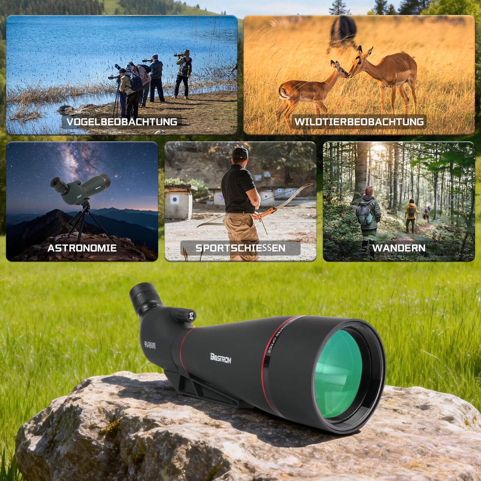 25-75x100 HD Spektiv Sportschützen mit Stativ für Jagd | HD-Optik-Zoom Spektiv mit Stativ Telefon Adapter und Tragetasche - Wasserdichtes für Zielschießen,Vogelbeobachtung